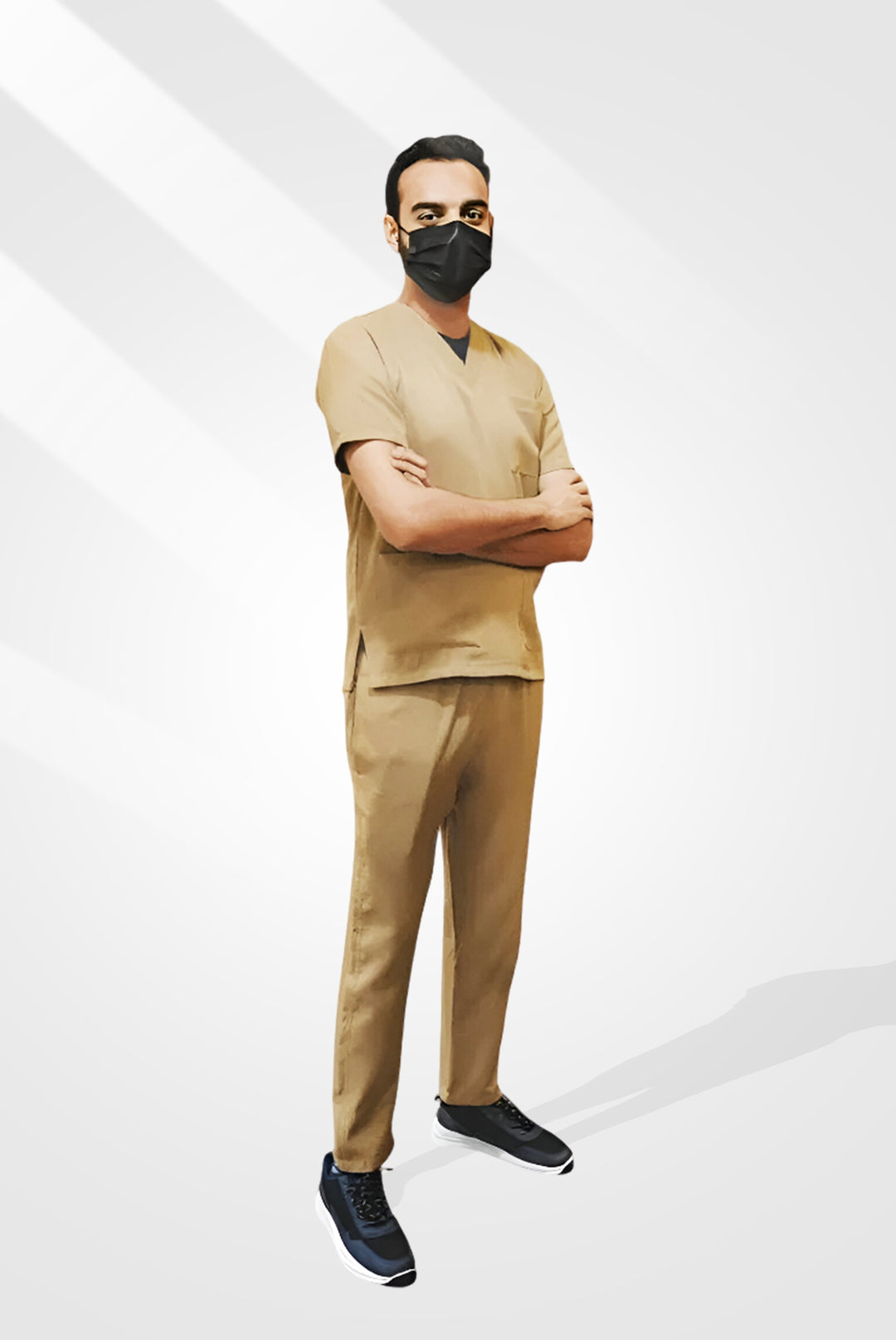 V-Neck Beige Scrub Suit for Unisex By GTEX Apparels