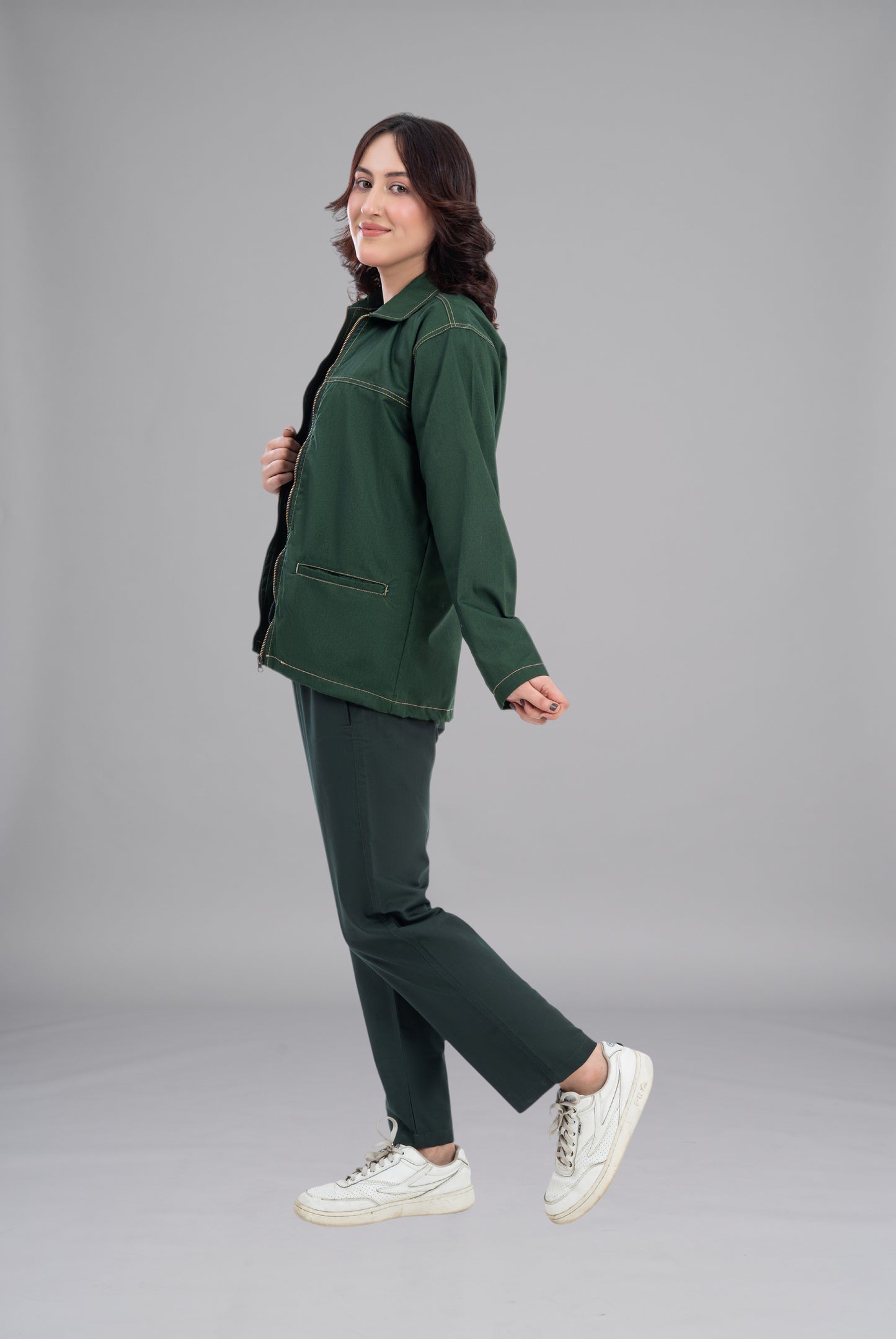 Premium Bottle Green Limited Edition Upper Jacket | GTEX Apparels Pakistan, Trendy Bottle Green Winter Jacket for Men and Women, Perfect for Casual Wear, Outdoor Activities, and Everyday Comfort 4