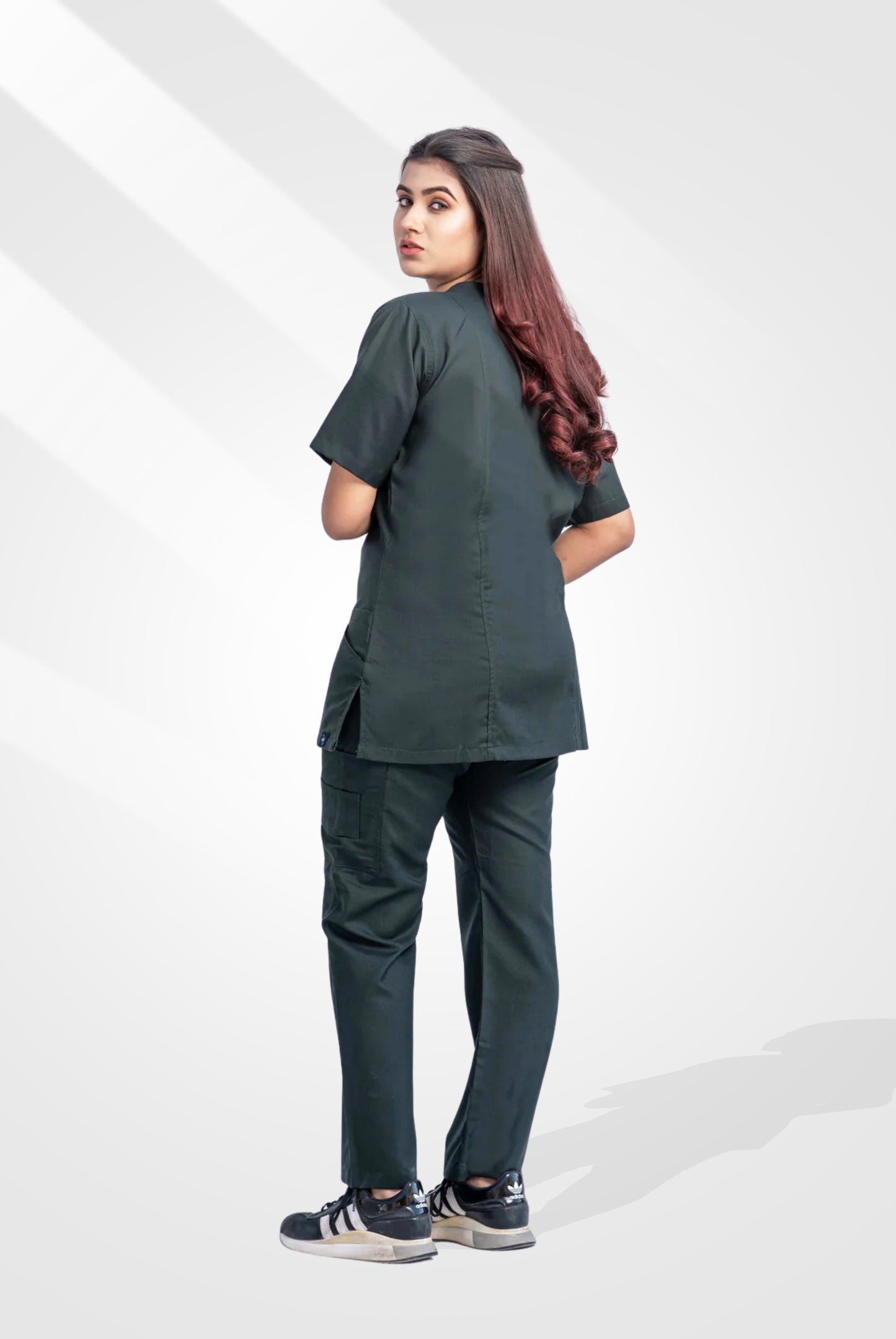 Classic Curve™ Bottle Green Scrub Suit for Women by GTEX Apparels Pakistan