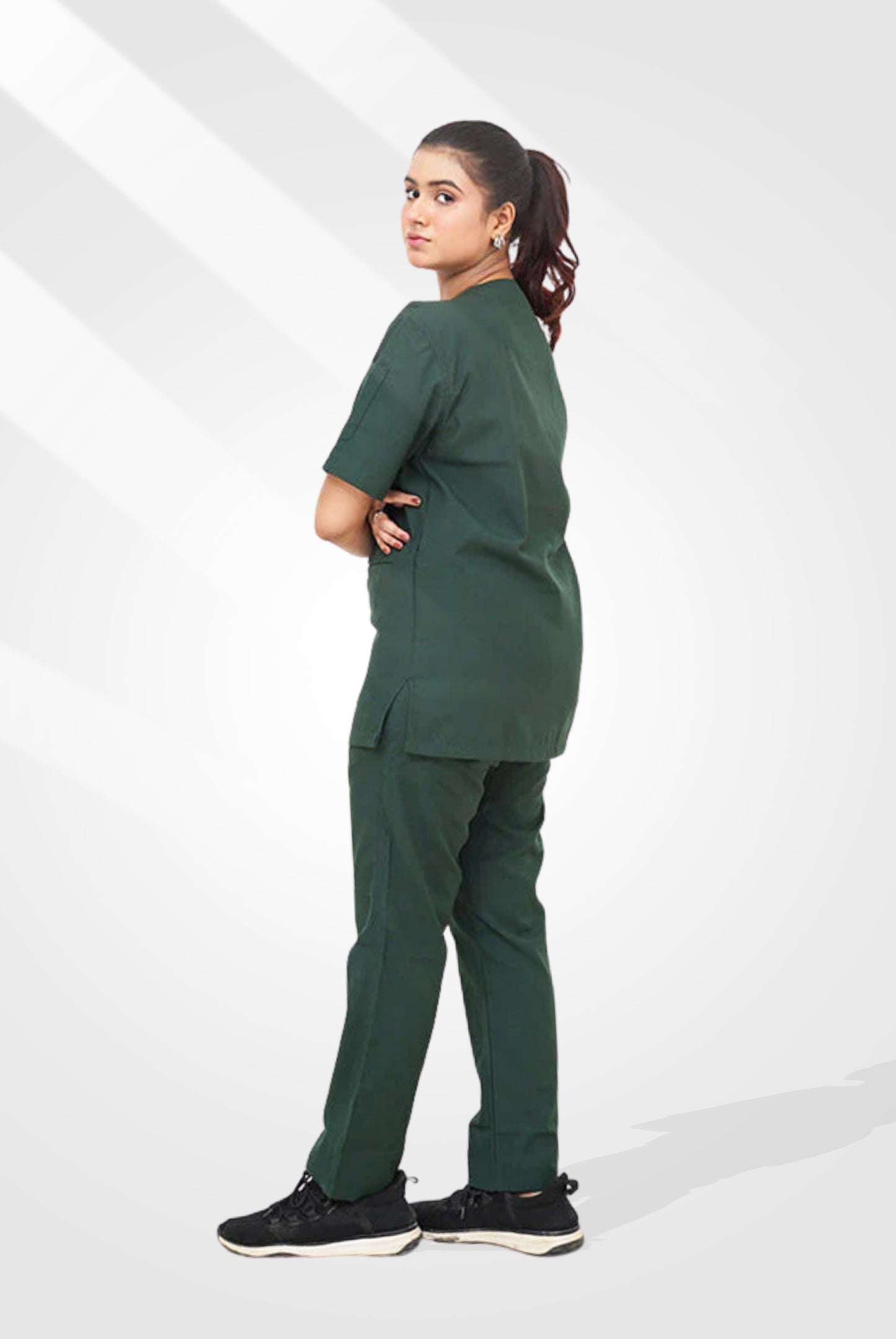 Edge Line parrot green scrub for women by Gtex Apparels in Pakistan, designed for practical healthcare work environments 4