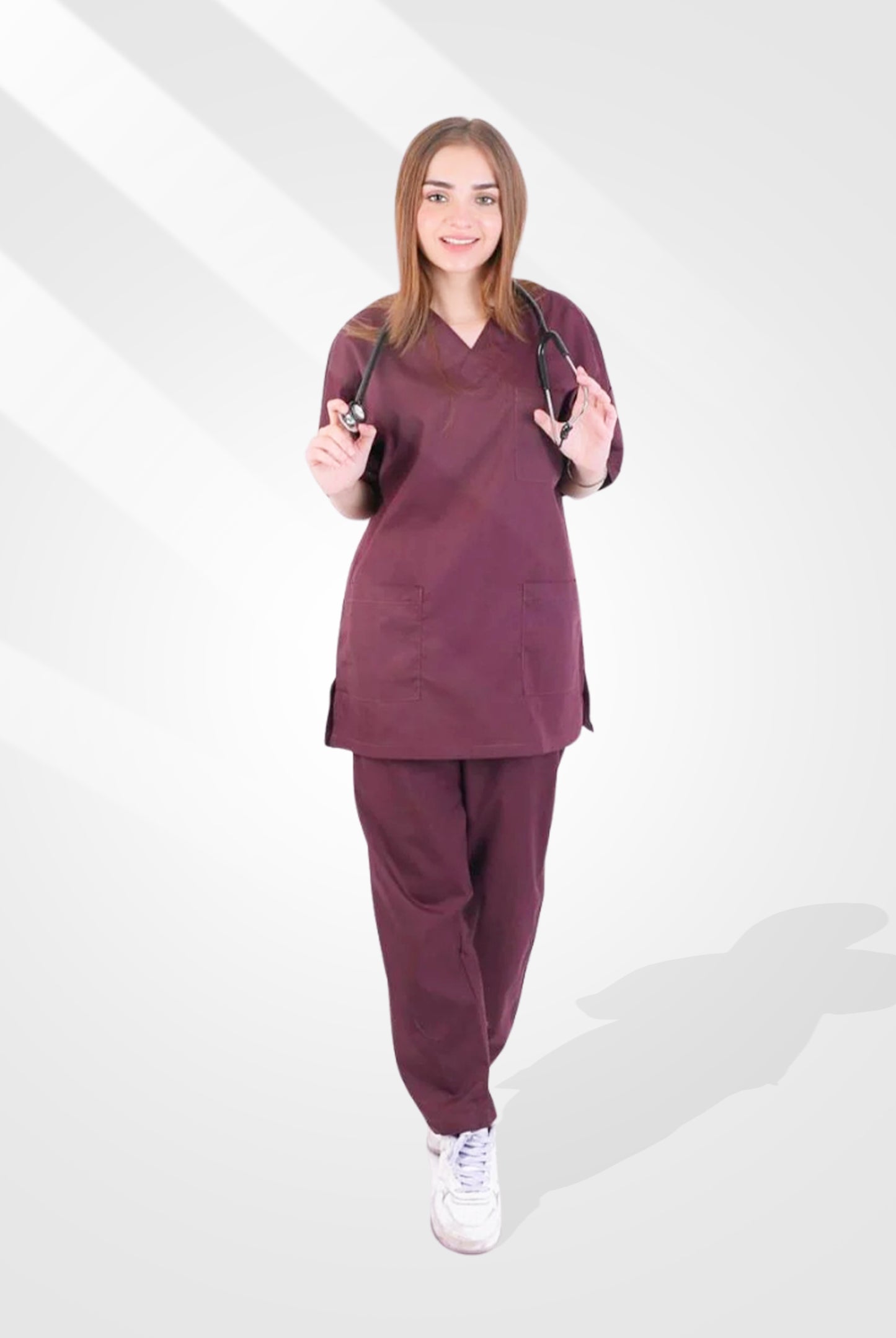 Buy Maroon scrub for women by Gtex Apparels in Pakistan, designed for practical healthcare work environments