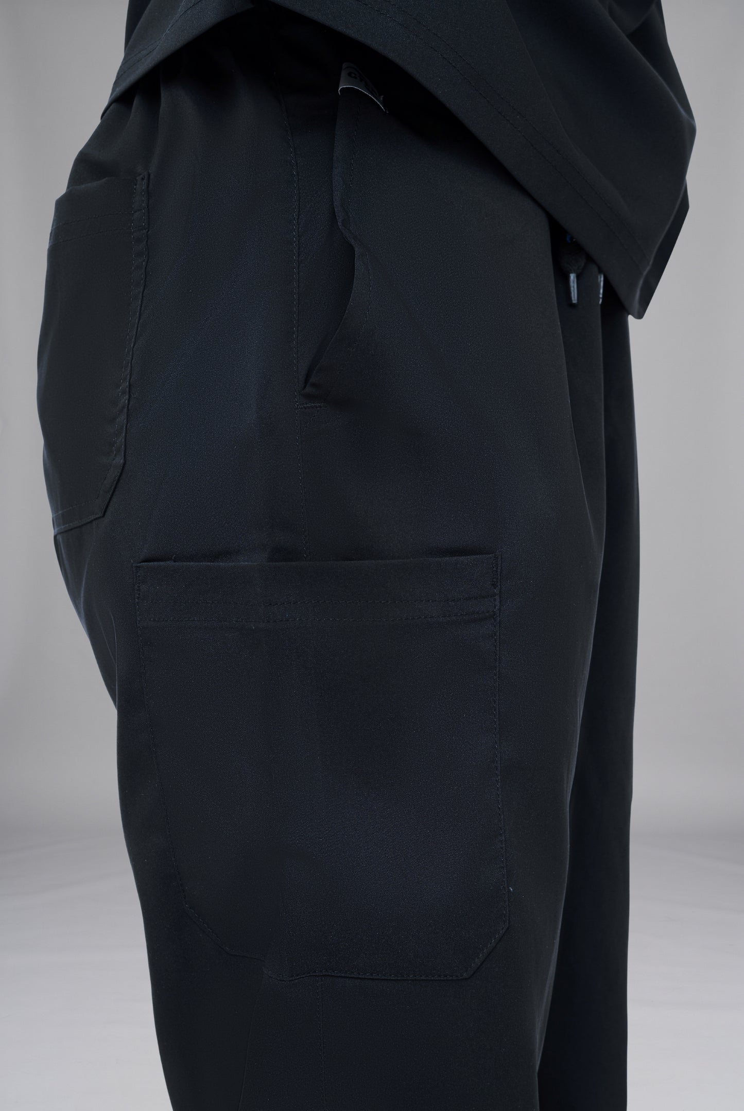 Buy Premium Notch™ Pro black scrub wrinkle free edition in Pakistan by Gtex Apparels designed for comfortable daily professional use in healthcare environments 4