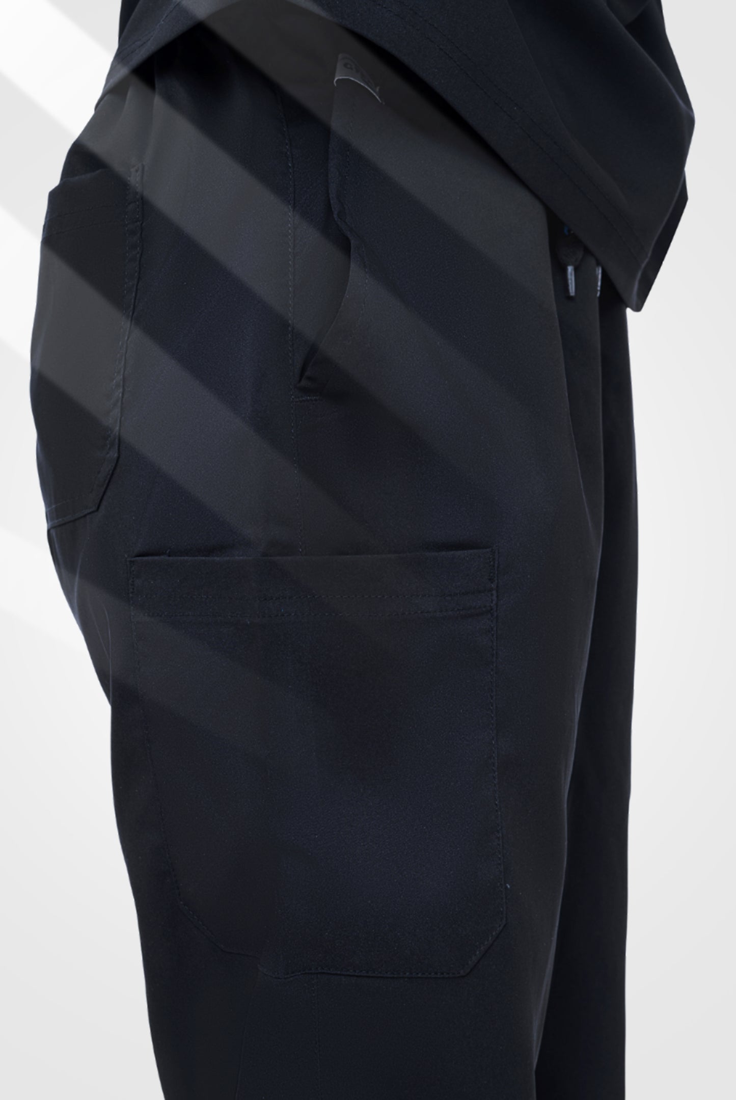 Buy Premium Notch™ Pro black scrub wrinkle free edition in Pakistan by Gtex Apparels designed for comfortable daily professional use in healthcare environments 4