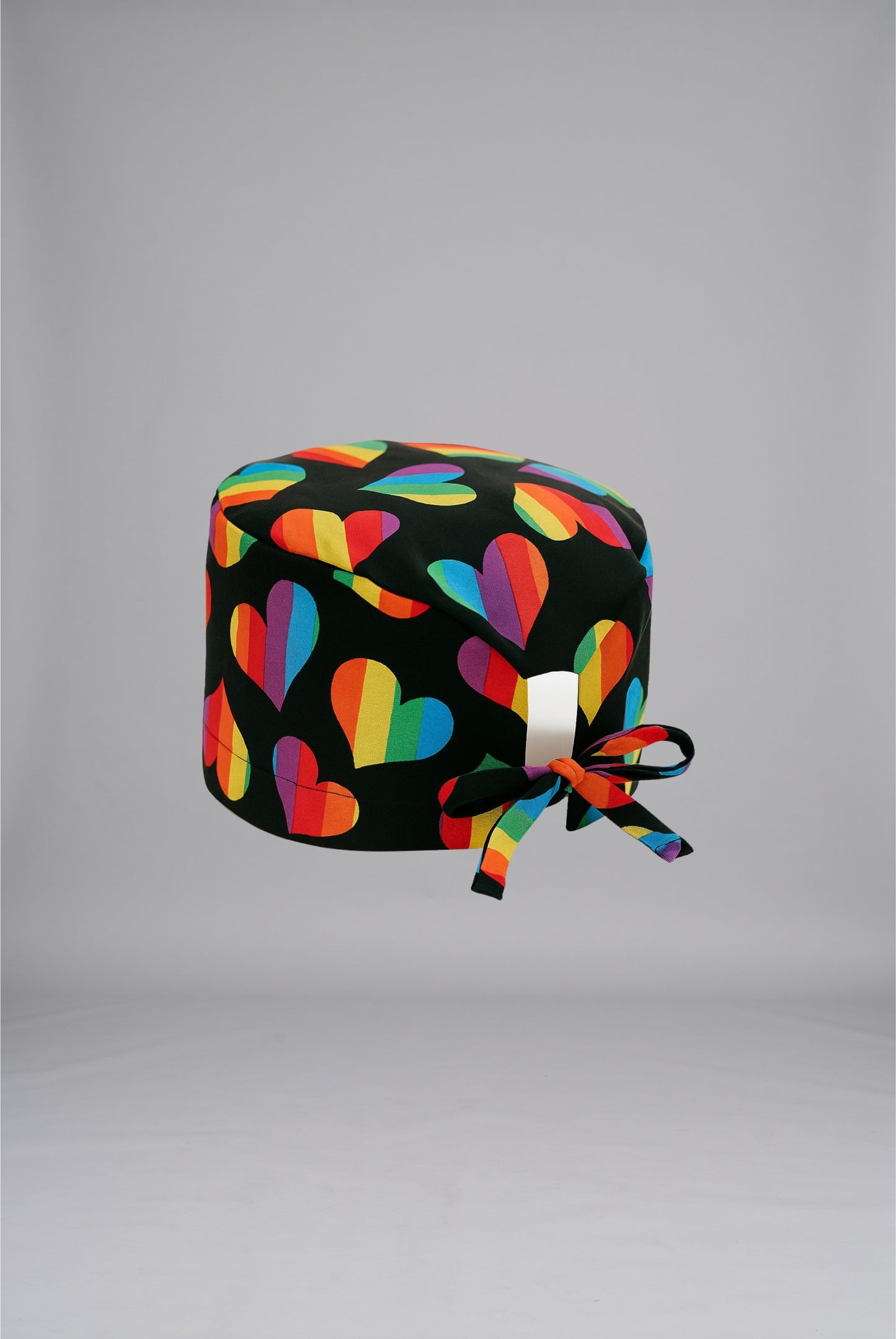 Rainbow Hearts Printed Surgical Cap | GTEX Apparels Pakistan, A Comfortable and Breathable Medical Surgical Cap with a Colorful Rainbow Hearts Print, Designed for Doctors, Nurses, Surgeons, and Healthcare Professionals for Daily Use in Hospitals and Clinics. 2
