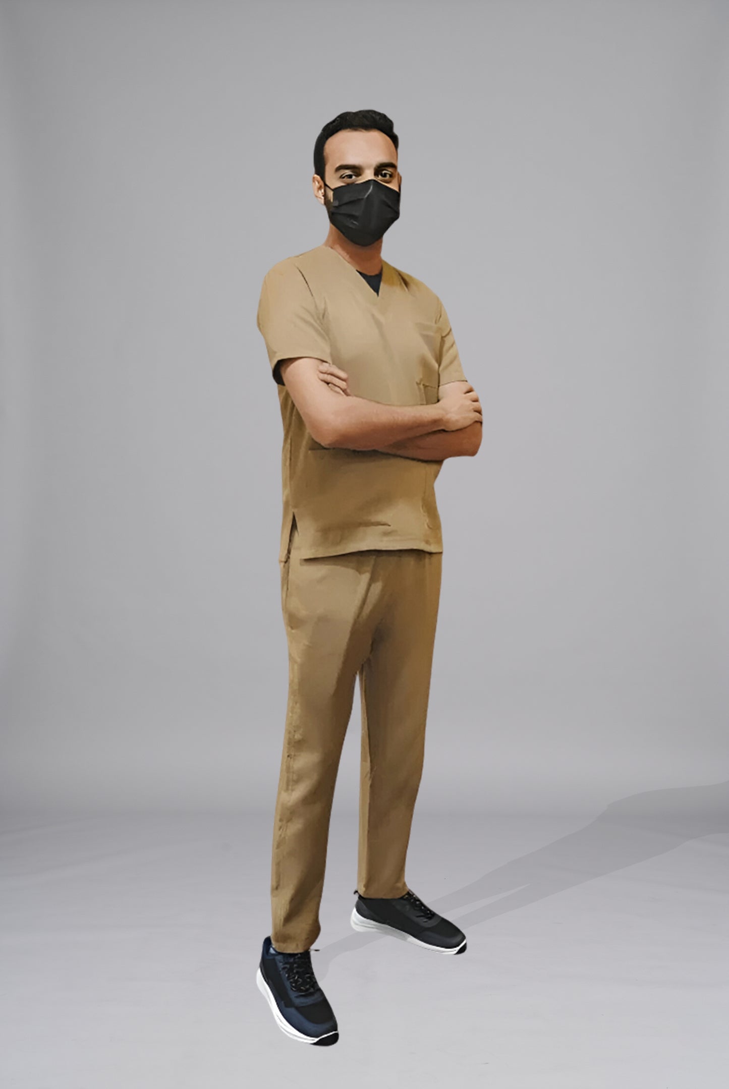 V-Neck beige scrubs for unisex, by Gtex Apparels, comfortable workwear for daily use