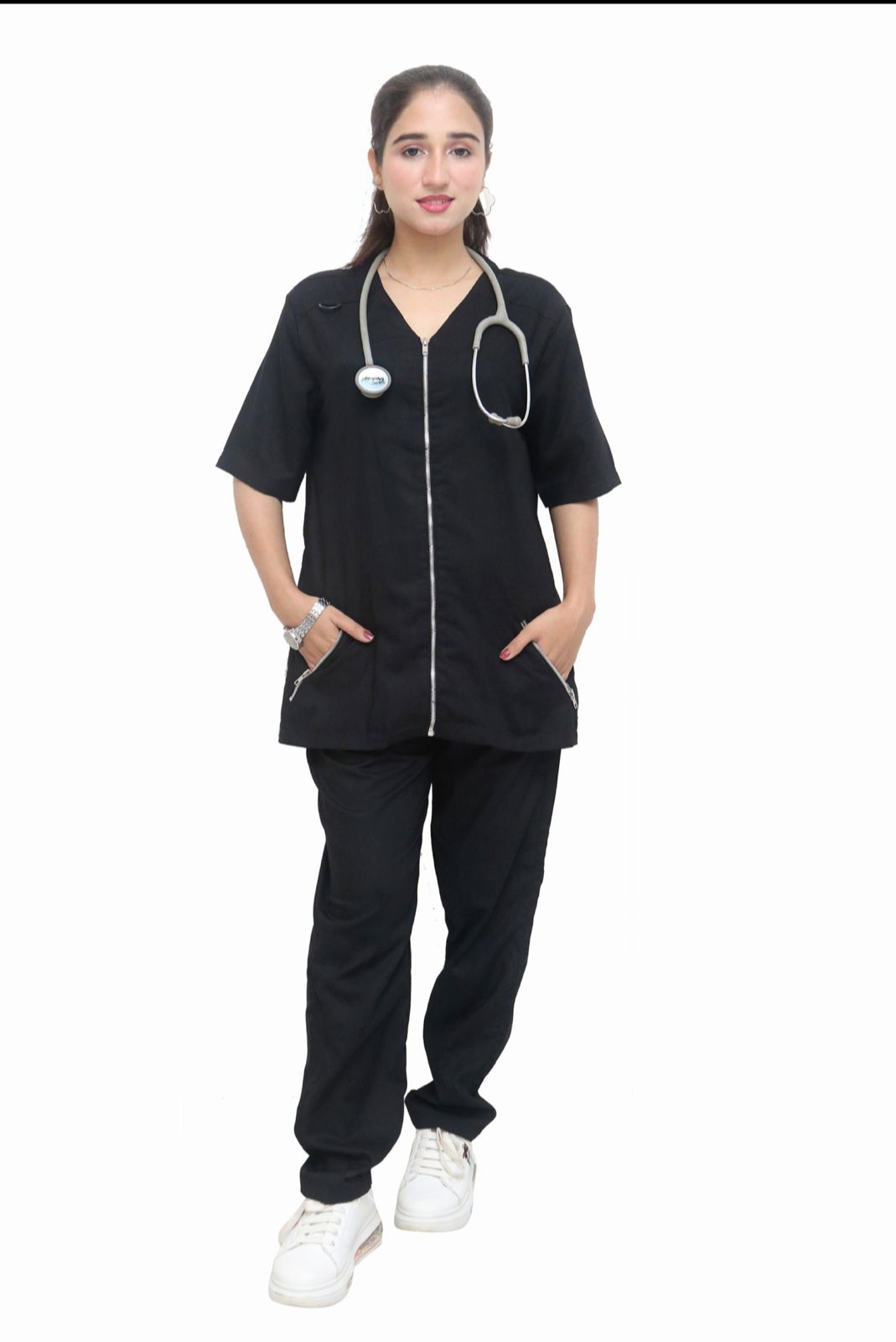 Black Zipper Scrub Suit (Unisex)