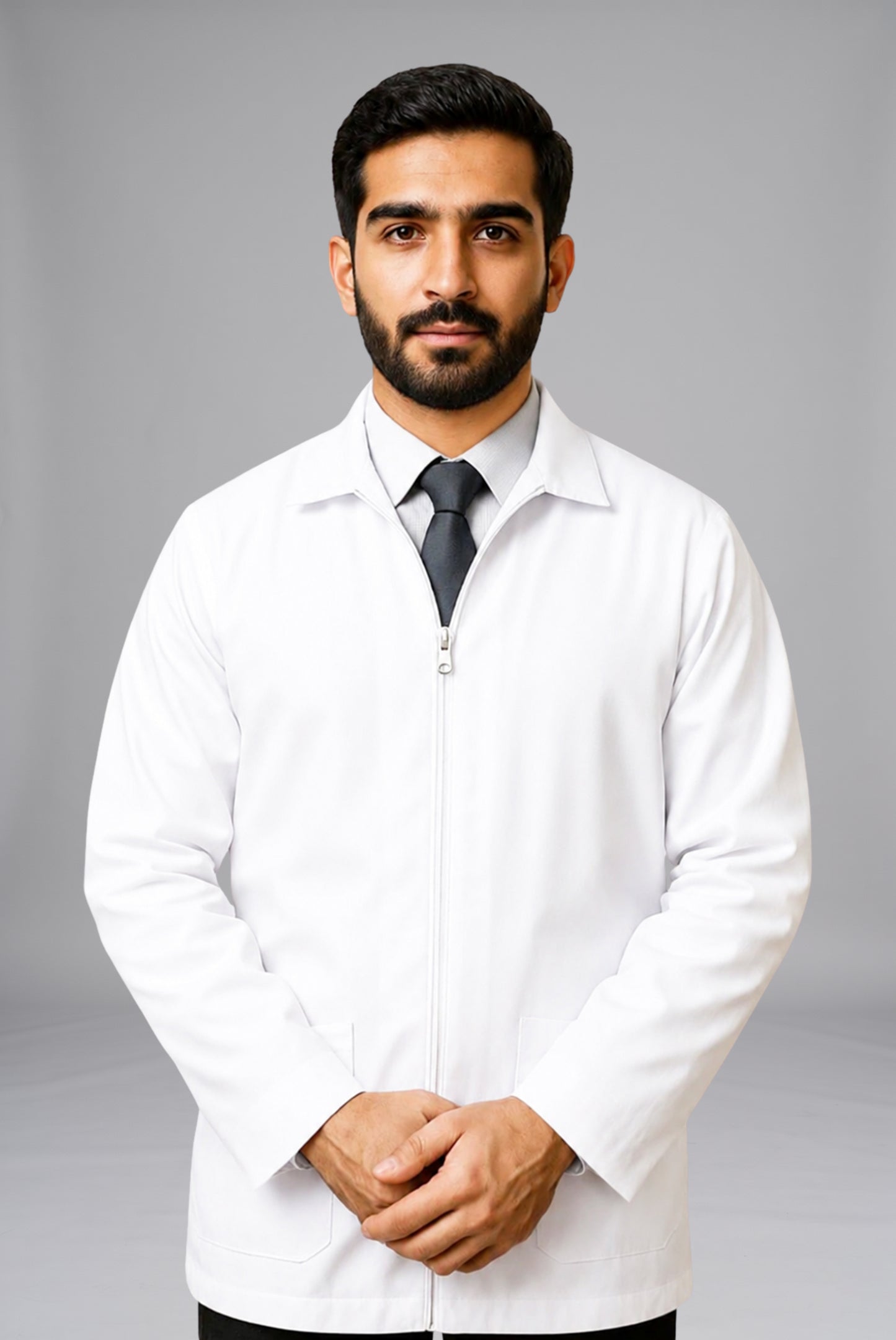 Zipper Lab Coat for Unisex | GTEX Apparels Pakistan – Professional White Medical Lab Coat with Comfortable Fit for Doctors, Nurses, Researchers, Healthcare Workers and Laboratory Staff 1