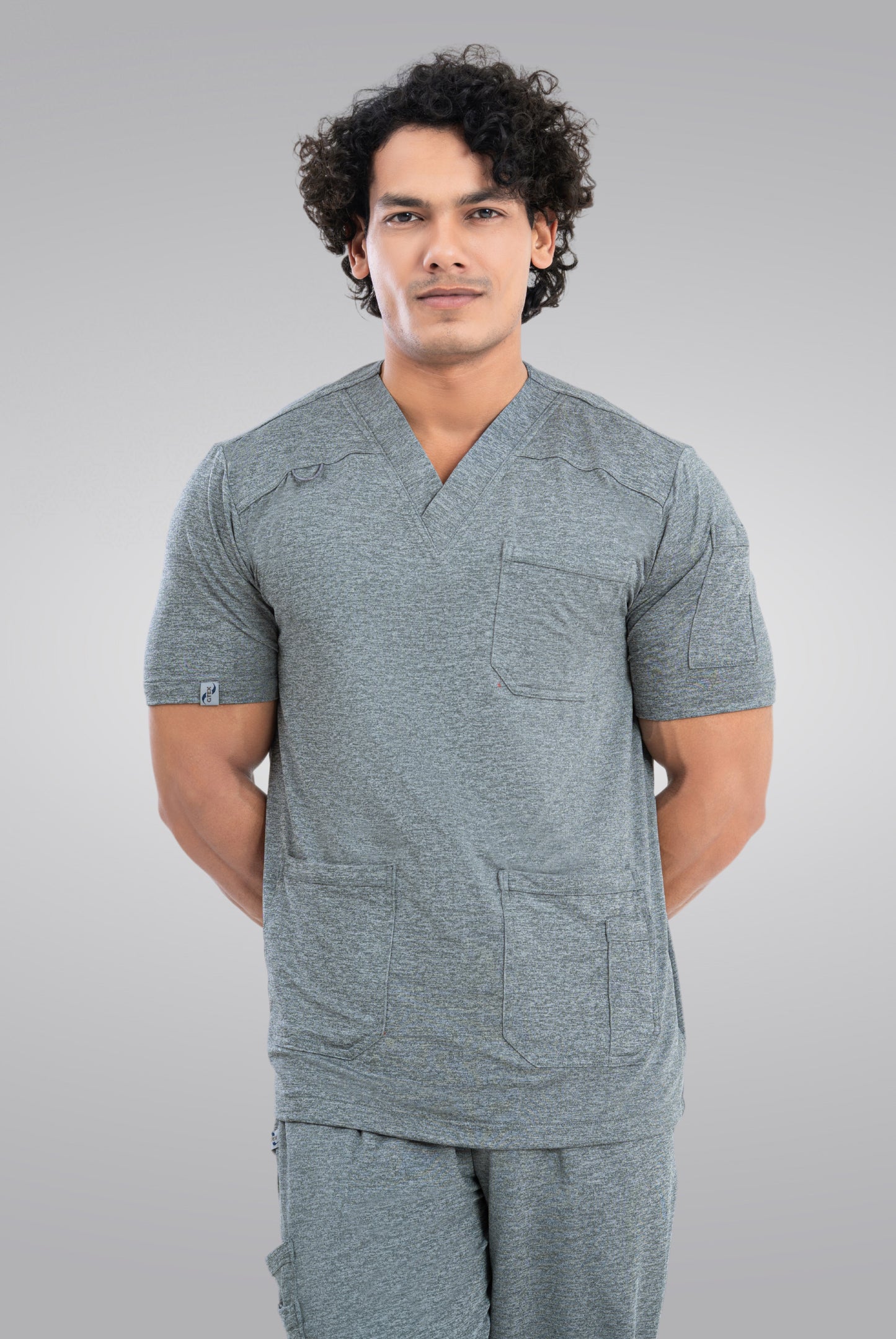 Grey Textured Knitted Unisex Scrub Suit