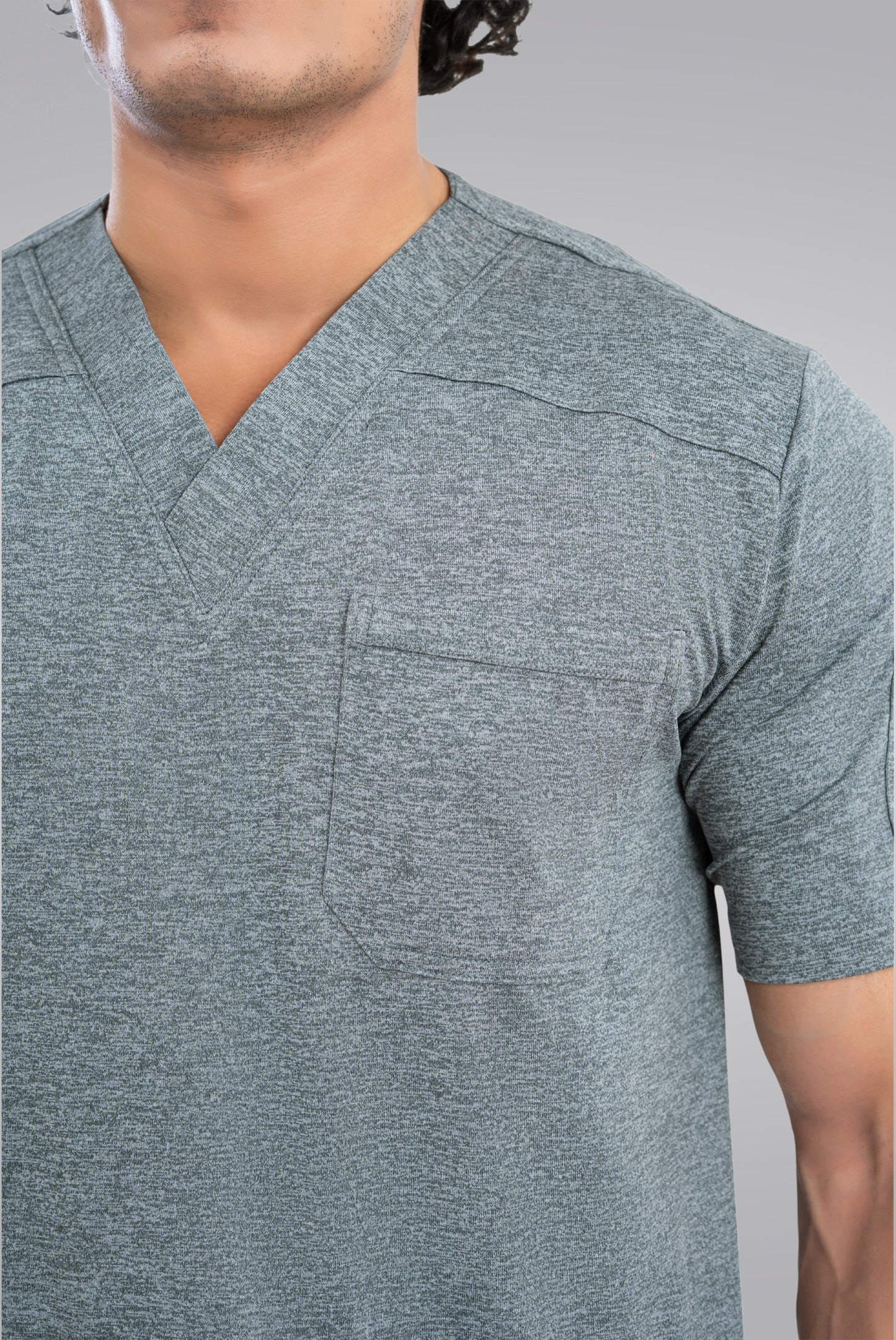 Grey Textured Knitted Unisex Scrub Suit