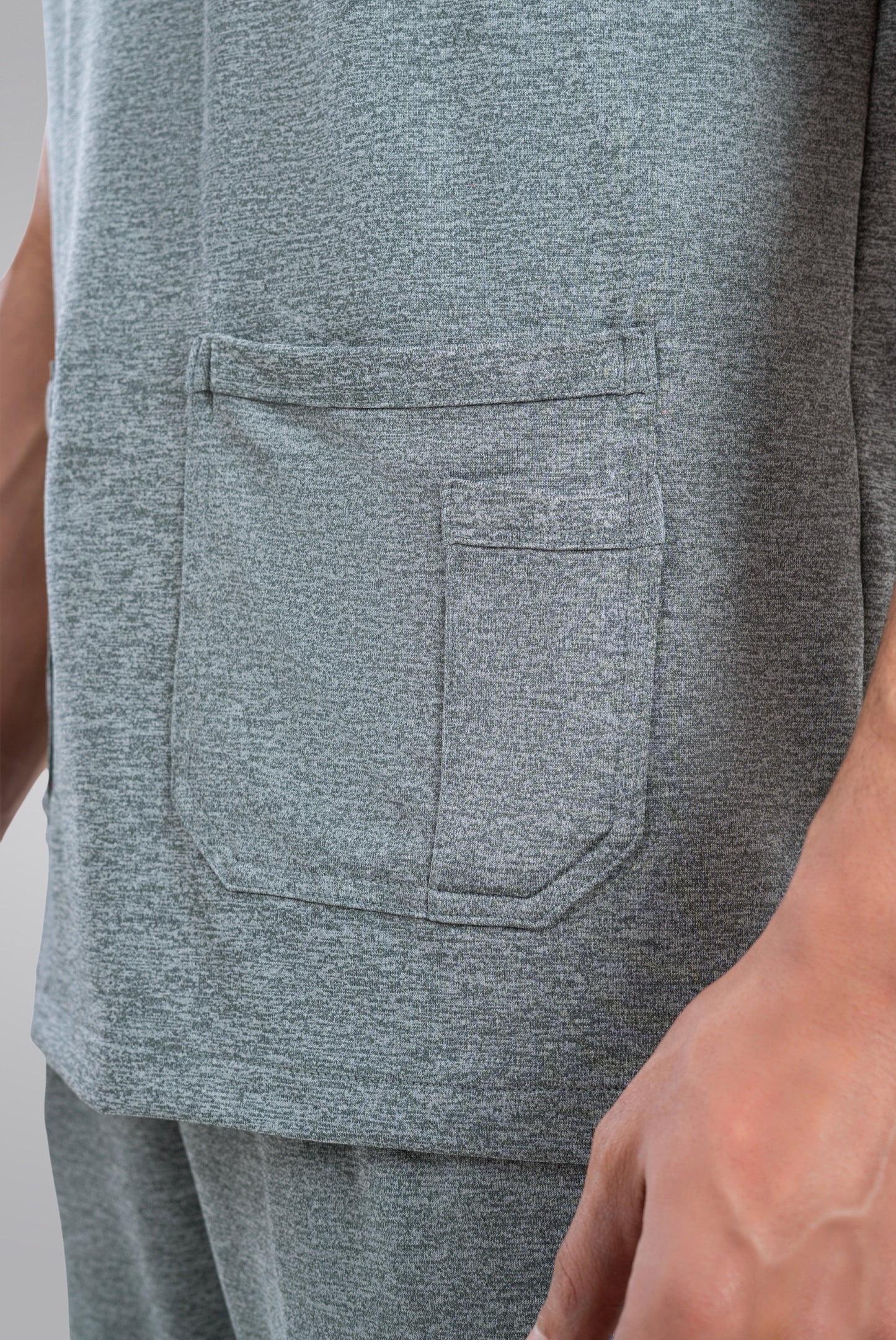 Grey Textured Knitted Unisex Scrub Suit