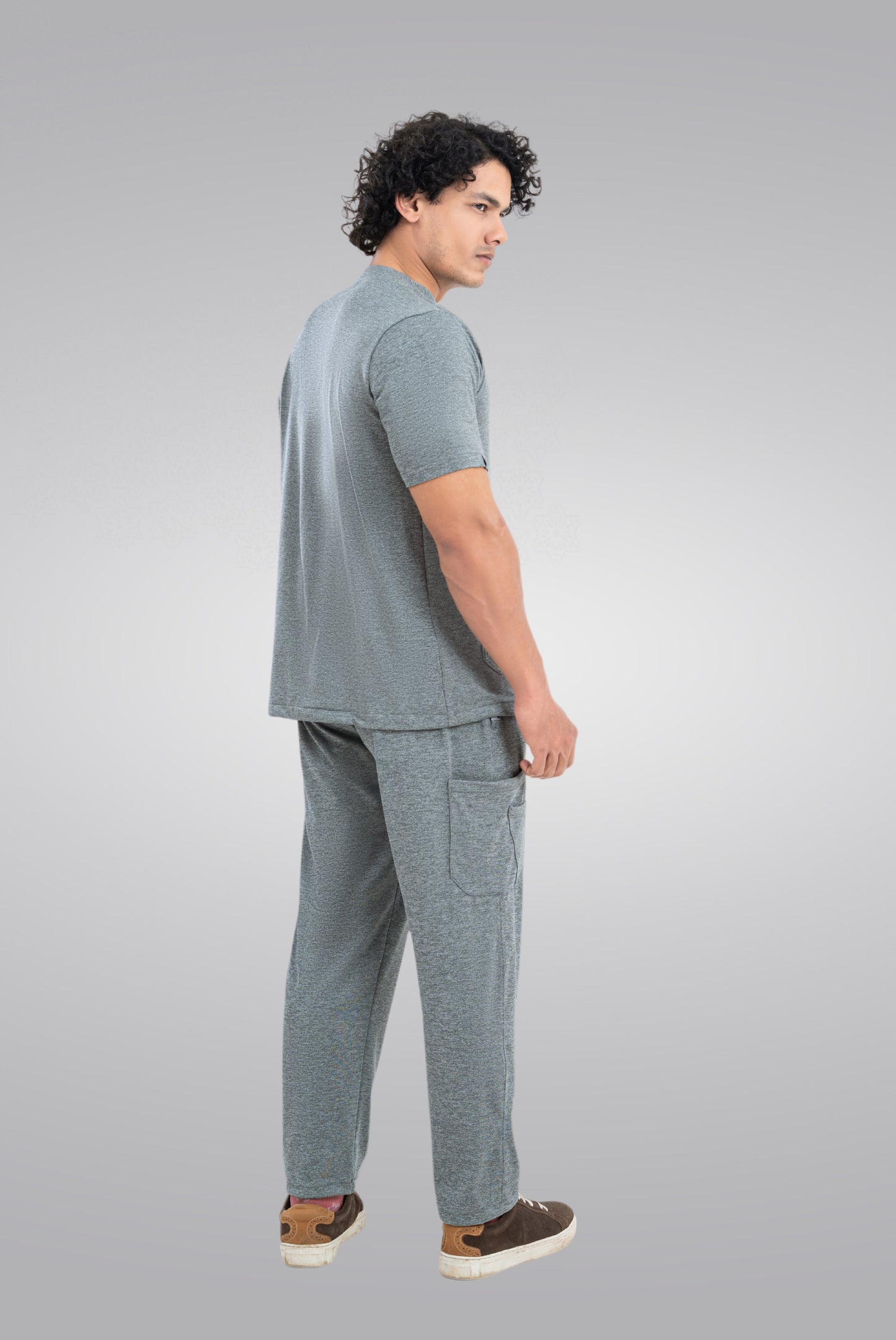 Grey Textured Knitted Unisex Scrub Suit