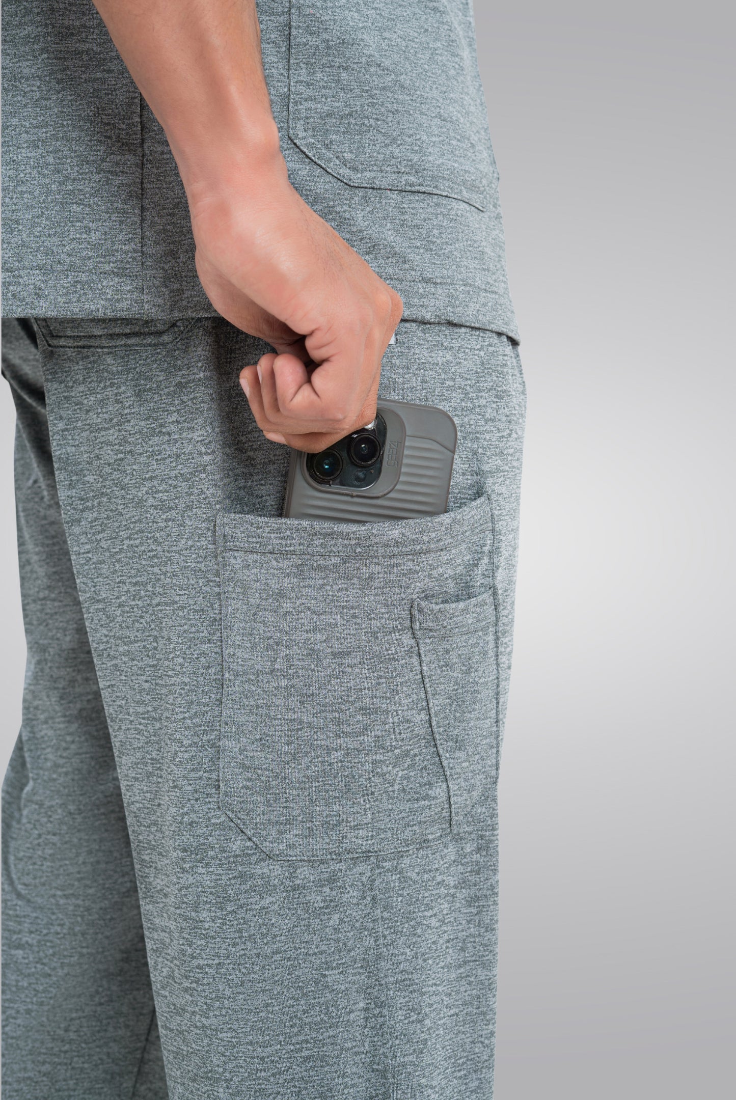 Grey Textured Knitted Unisex Scrub Suit