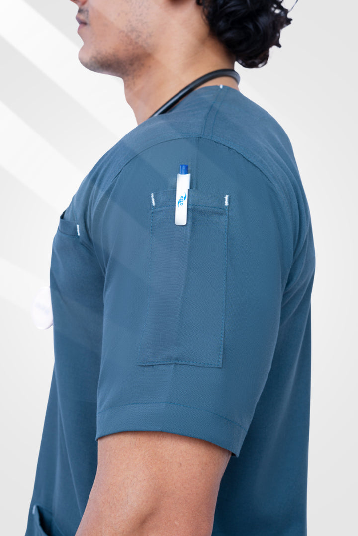 Teal Steel Edge line Scrub Suit