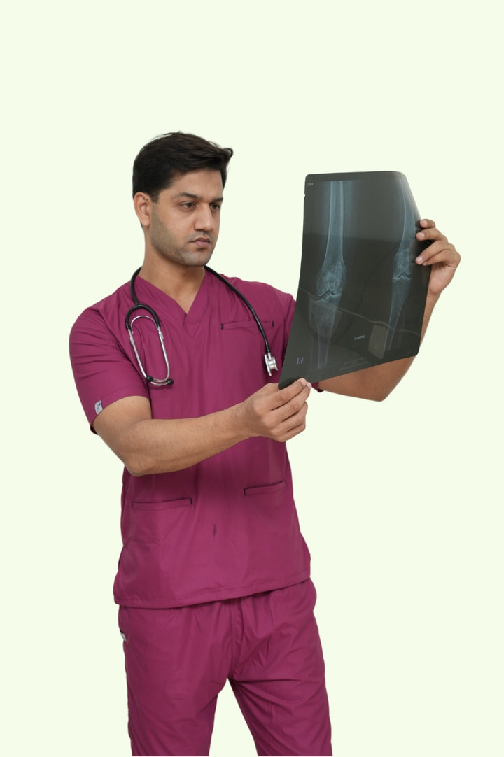 Flexi Care Edge Line™ Bright Maroon Scrub Suit for Unisex by GTEX Apparels