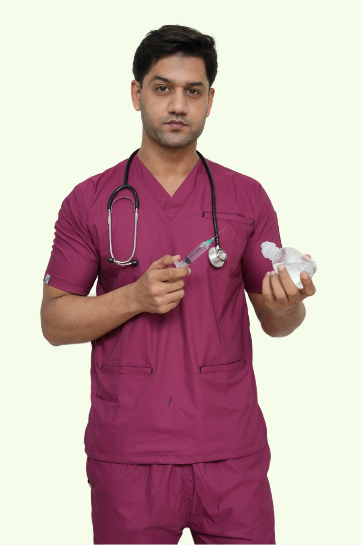 Flexi Care Edge Line™ Bright Maroon Scrub Suit for Unisex by GTEX Apparels