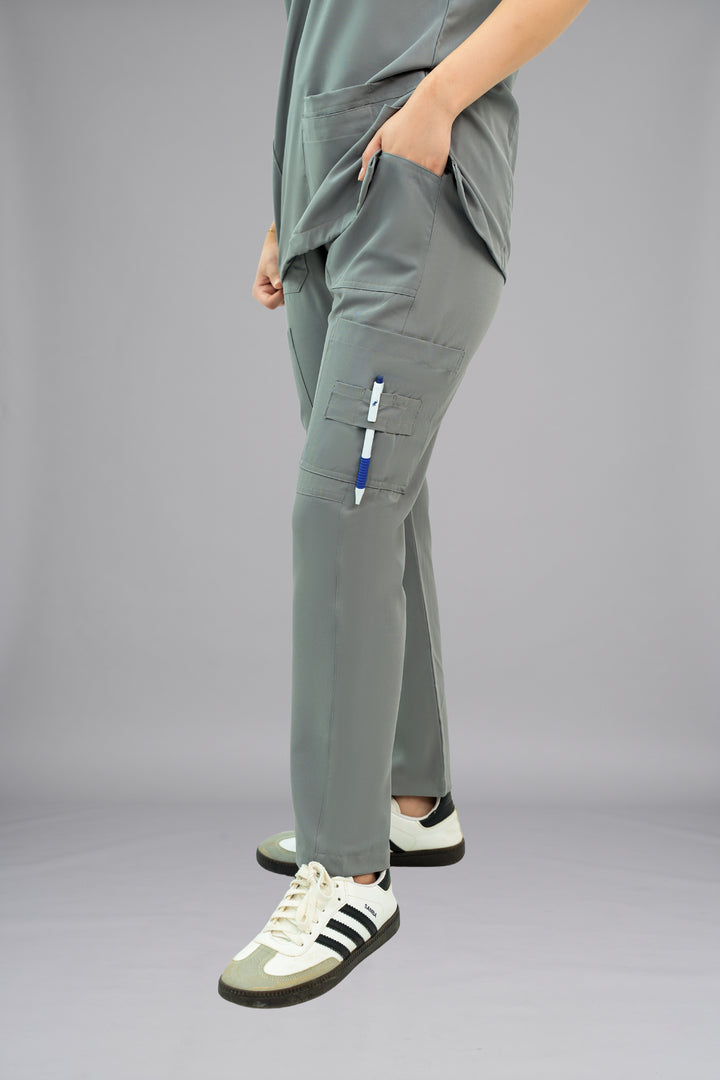 Light Grey Classic Curve Scrub Suit for Women - Slim Fit