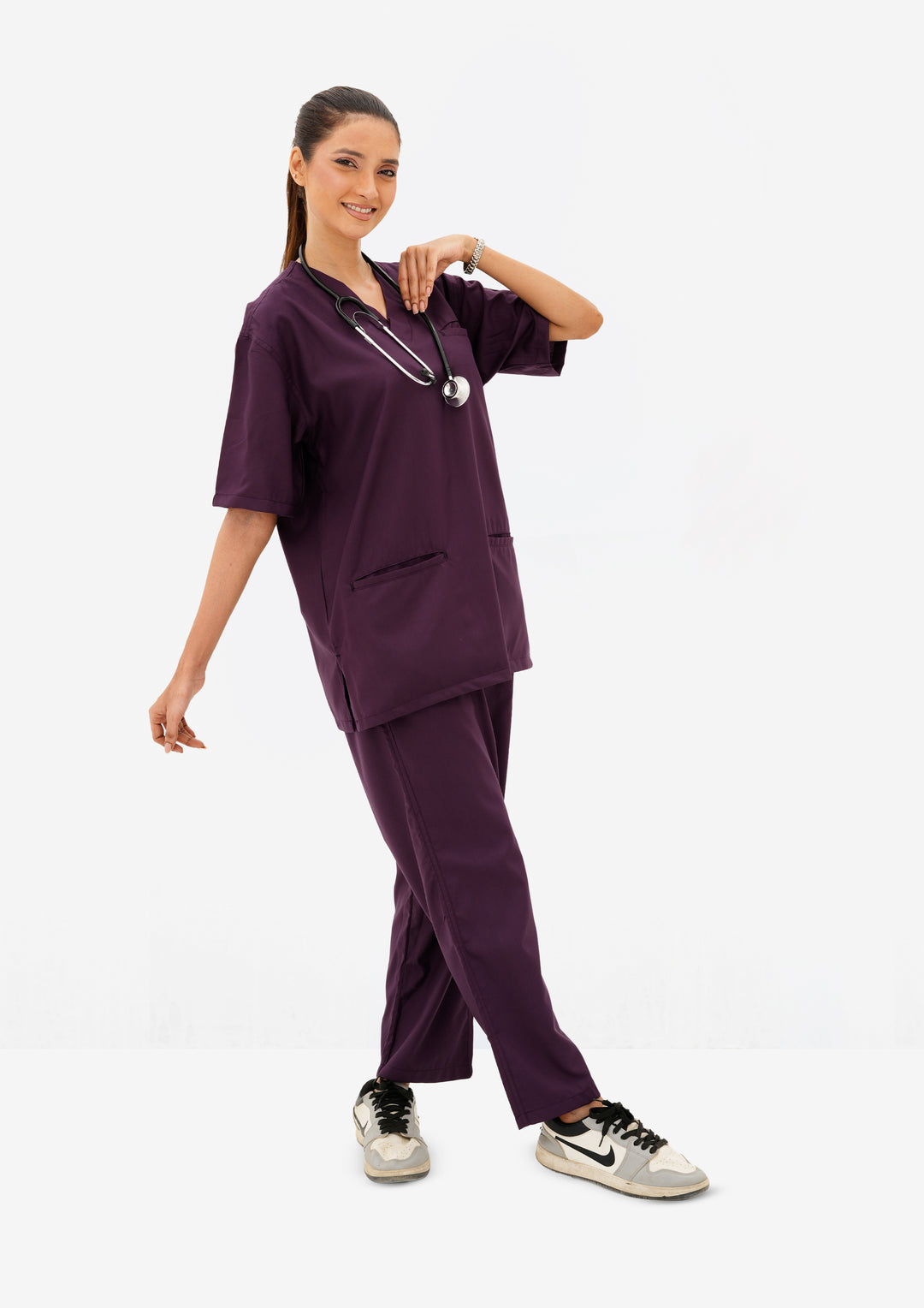Eggplant Purple Edge Line Scrub Suit
