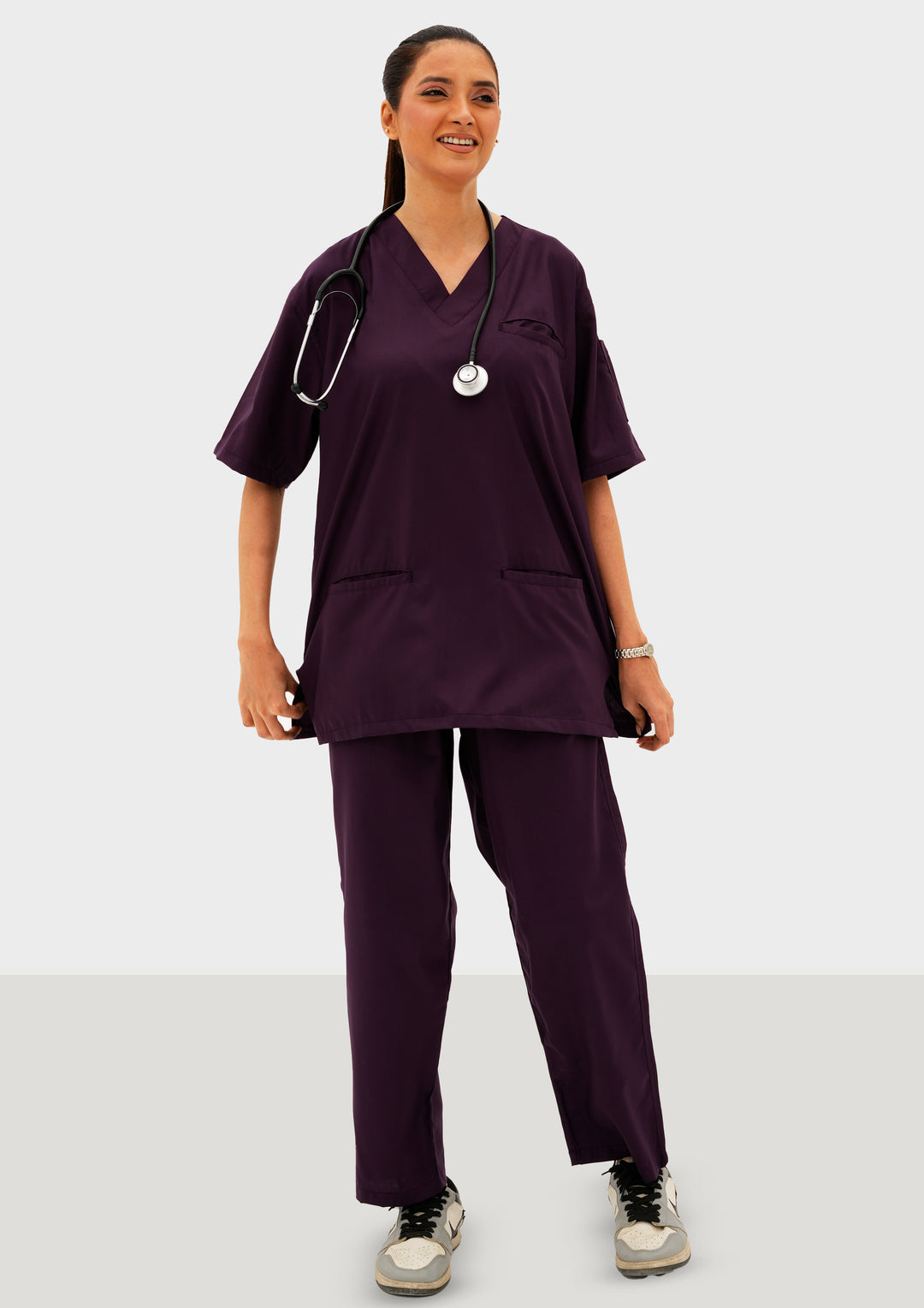 Eggplant Purple Edge Line Scrub Suit