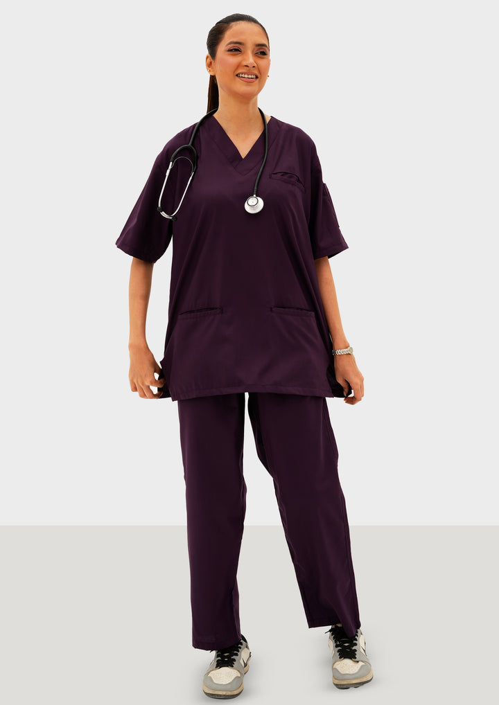 Eggplant Purple Edge Line Scrub Suit