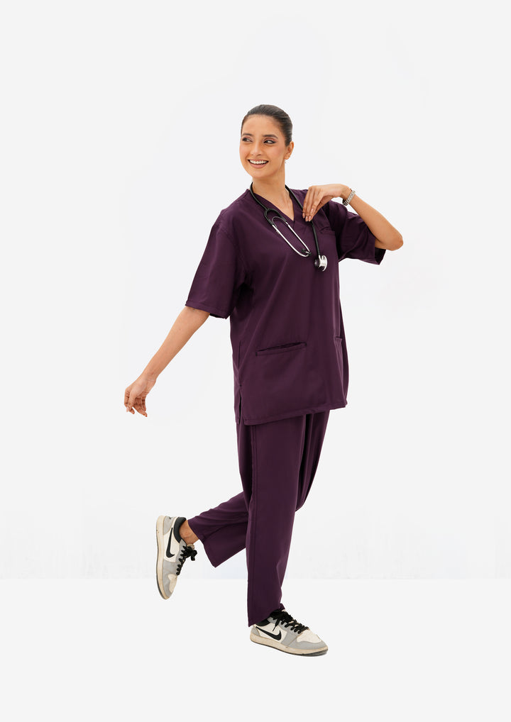 Eggplant Purple Edge Line Scrub Suit