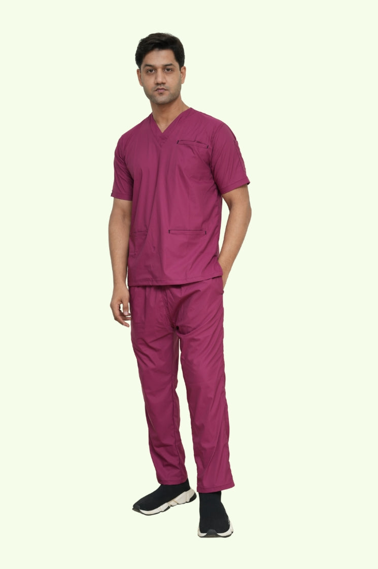 Flexi Care Edge Line™ Bright Maroon Scrub Suit for Unisex by GTEX Apparels