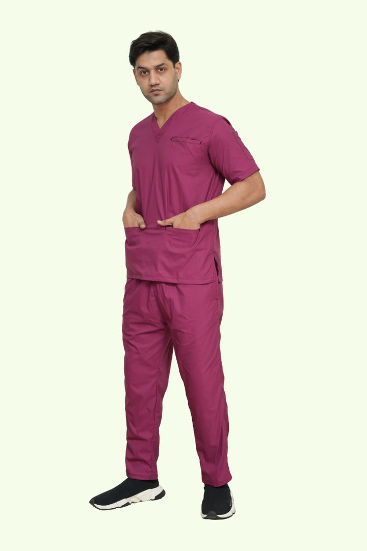 Flexi Care Edge Line™ Bright Maroon Scrub Suit for Unisex by GTEX Apparels