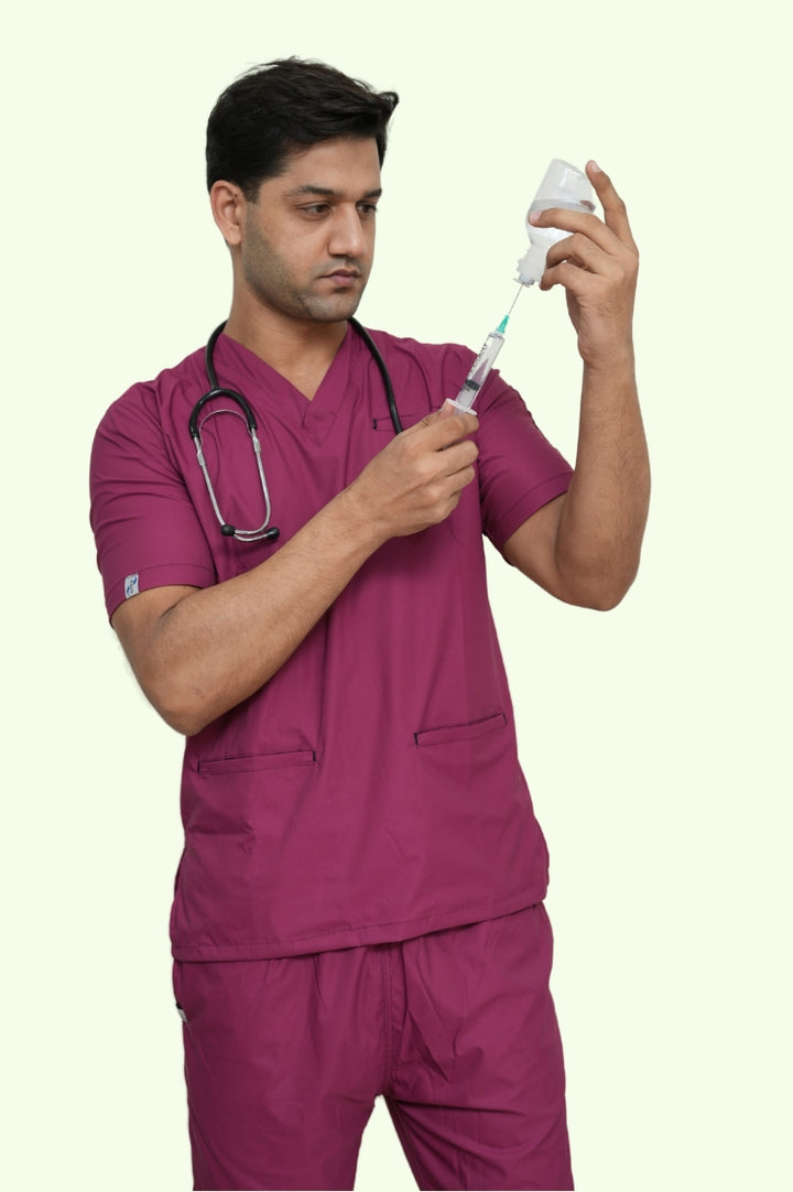 Flexi Care Edge Line™ Bright Maroon Scrub Suit for Unisex by GTEX Apparels