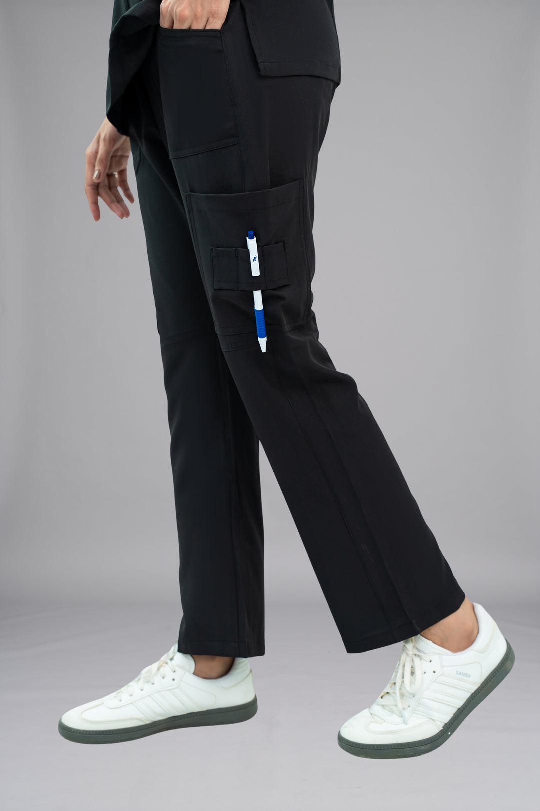 Black Classic Curve Scrub Suit for Women - Slim Fit