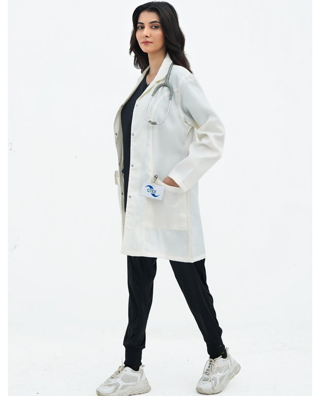 Off white wrinkle free lab coat/ female