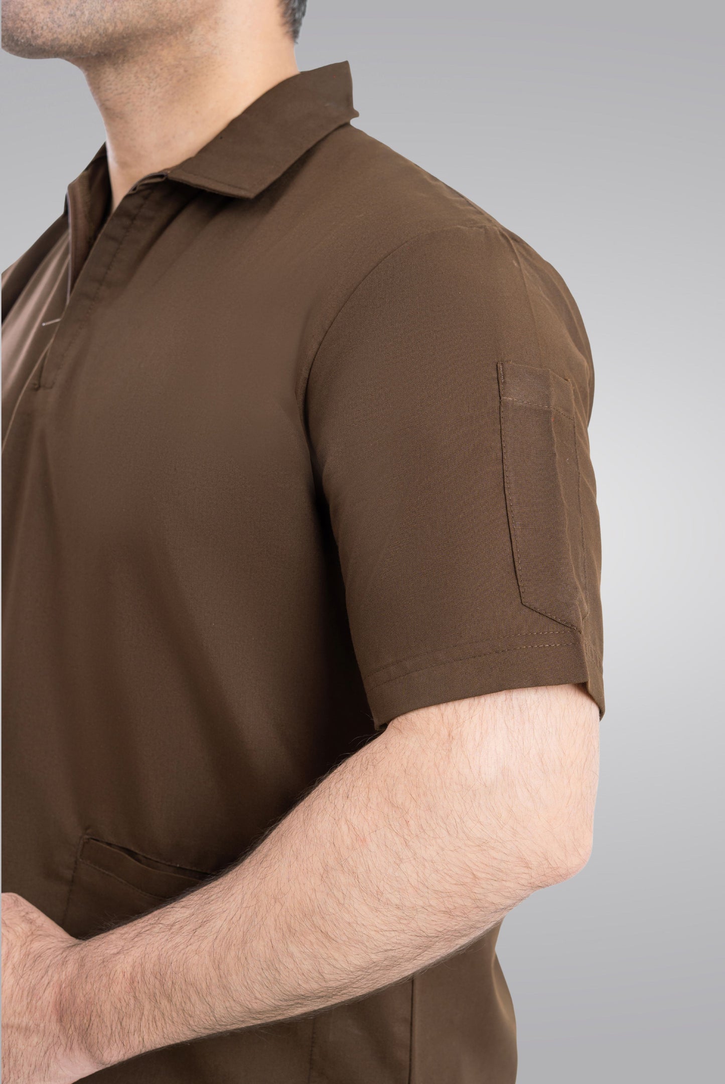 Chocolate Brown Zip Neck Unisex Scrub Suit