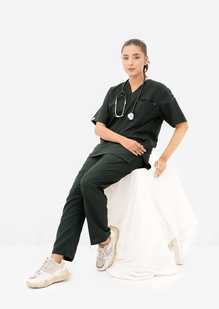 Bottle Green Edge Line Scrub Suit