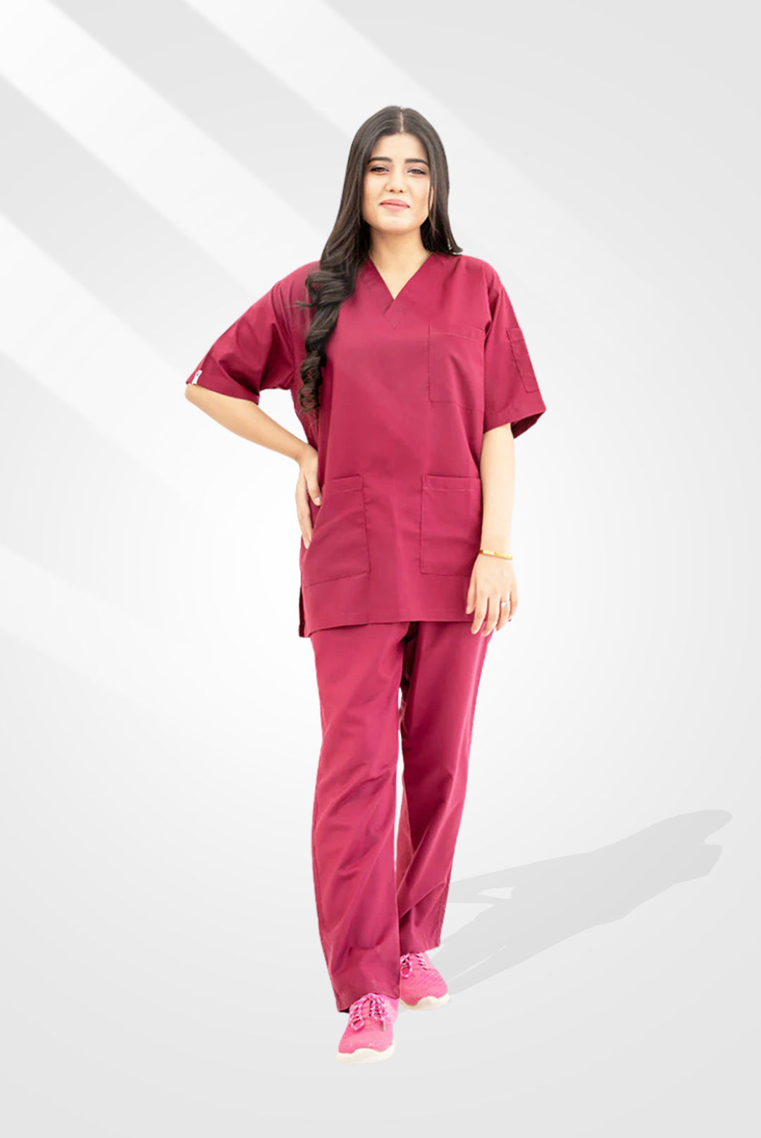 Bright Maroon Classic Scrub Suit For Women at GTEX Apparels
