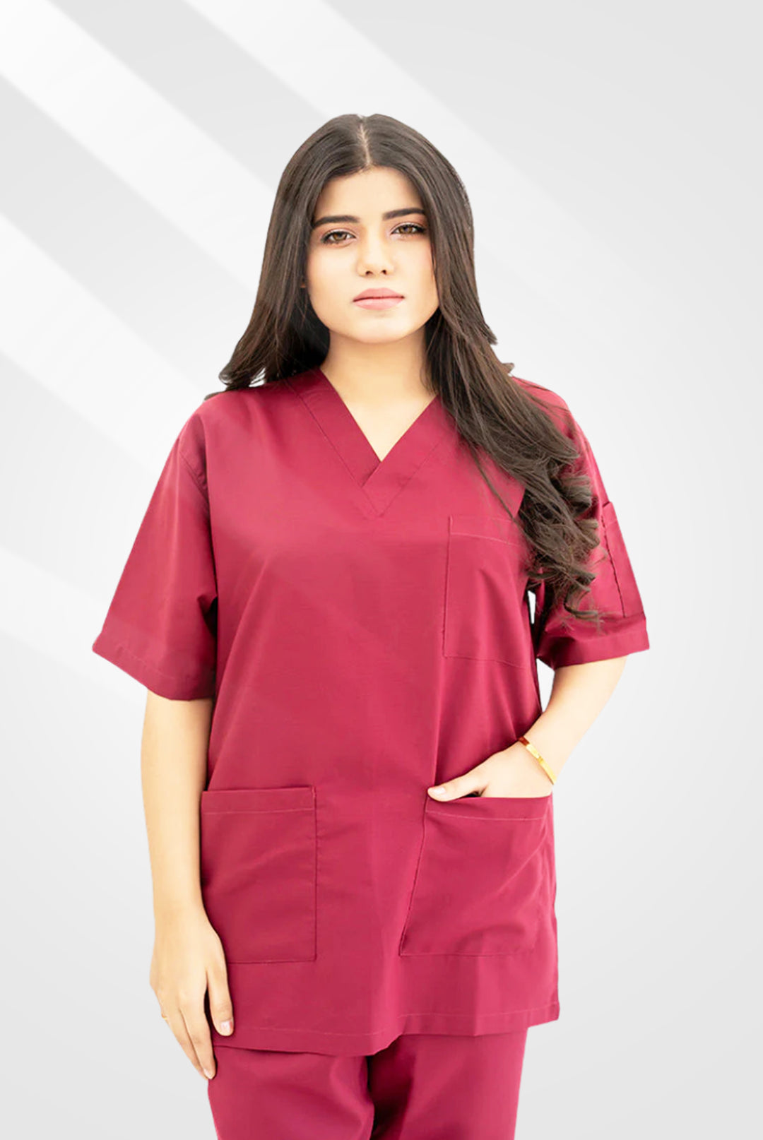 Bright Maroon Classic Scrub Suit For Women at GTEX Apparels