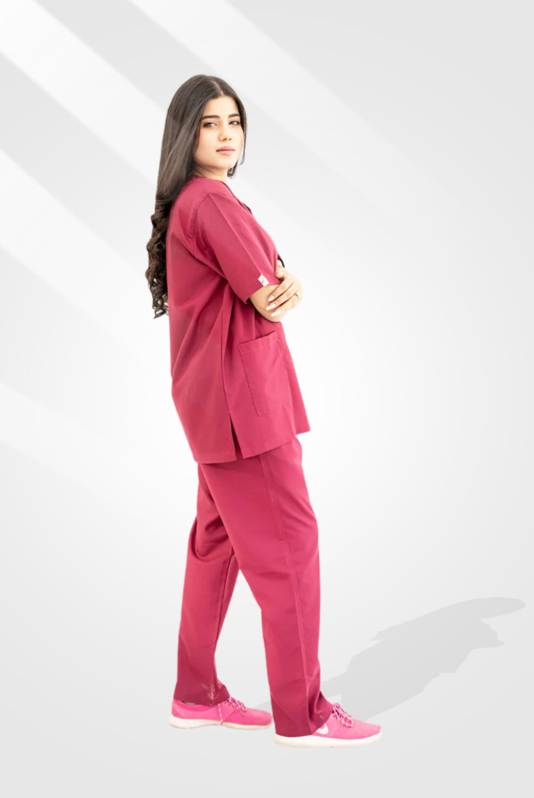 Bright Maroon Classic Scrub Suit For Women at GTEX Apparels