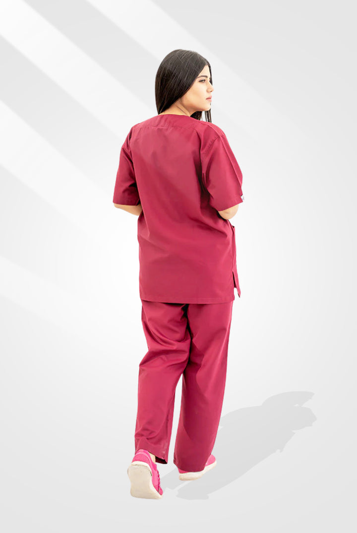 Bright Maroon Classic Scrub Suit For Women at GTEX Apparels