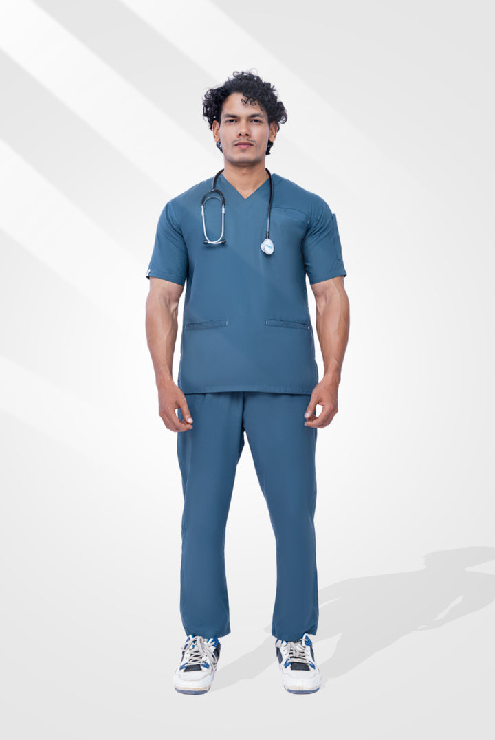 Teal Steel Edge line Scrub Suit
