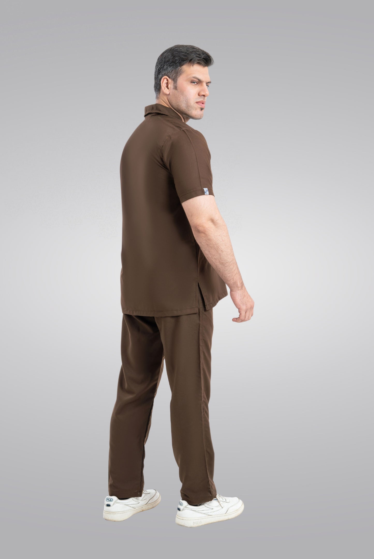 Chocolate Brown Zip Neck Unisex Scrub Suit