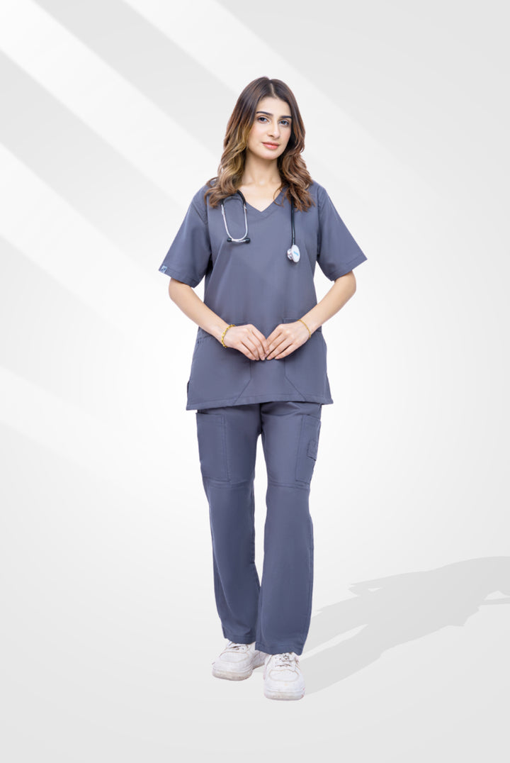 Classic Curve™ Ash Grey Scrub Suit for Unisex by GTEX Apparels