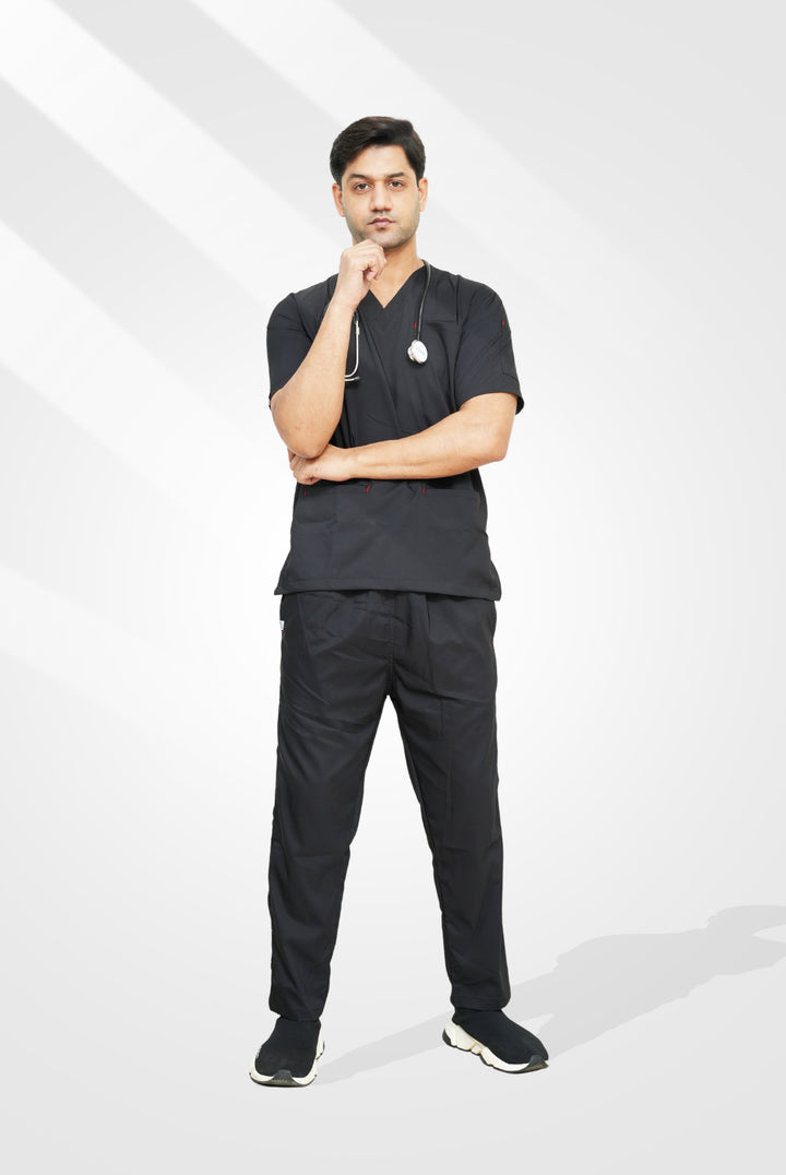 Flexi Care Edge Line™ Black Scrub Suit for Unisex by GTEX Apparels