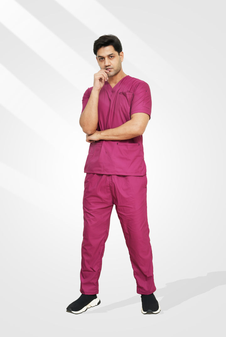 Flexi Care Edge Line™ Bright Maroon Scrub Suit for Unisex by GTEX Apparels