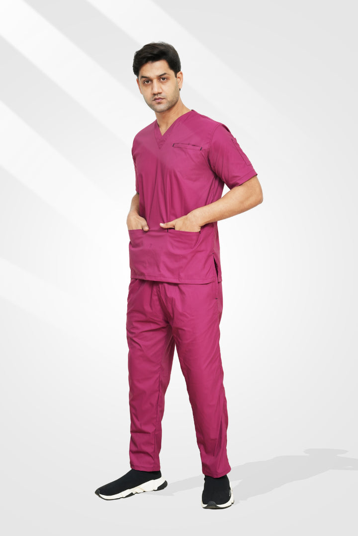 Flexi Care Edge Line™ Bright Maroon Scrub Suit for Unisex by GTEX Apparels