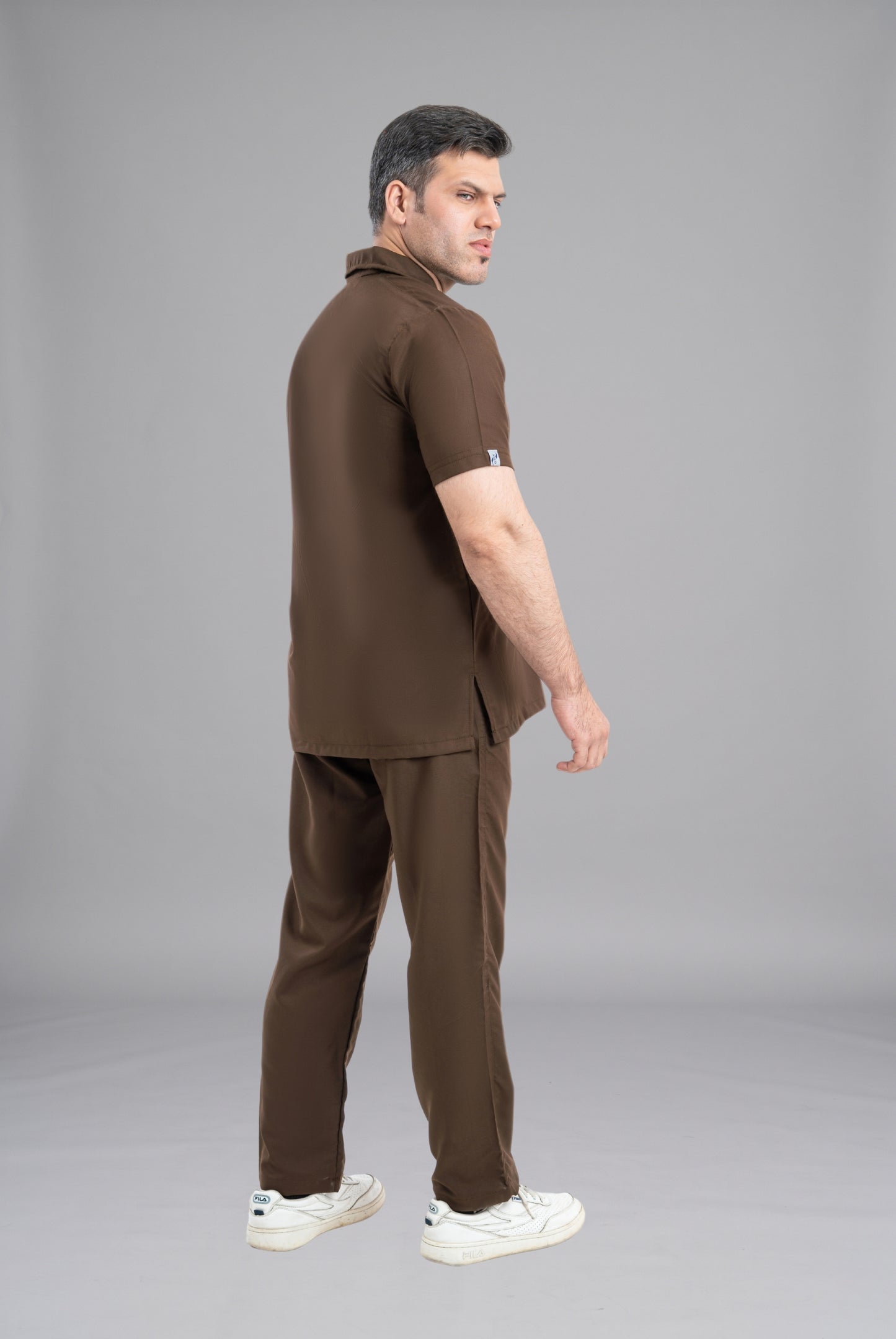 Chocolate Brown Zip Neck Unisex Scrub