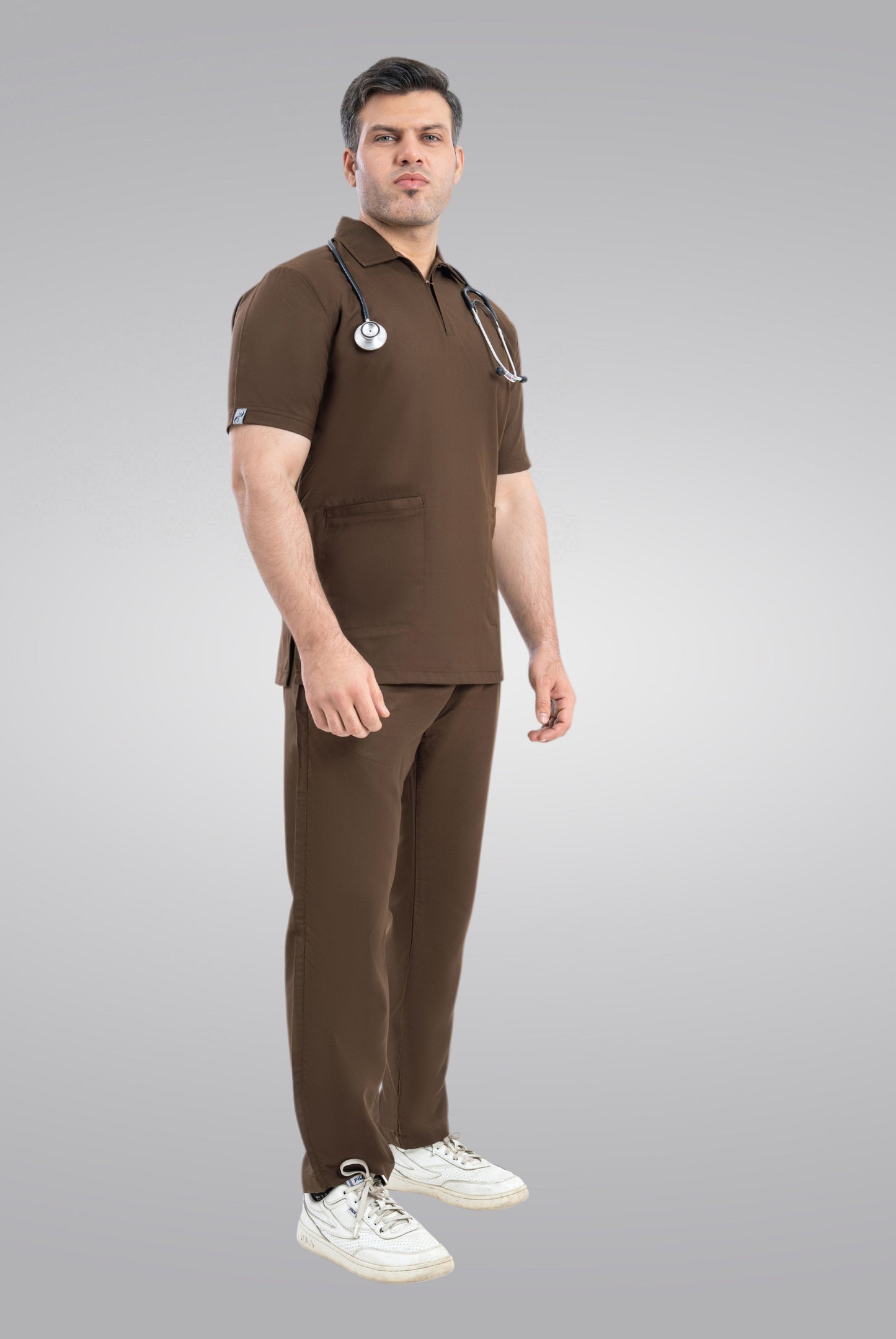 Chocolate Brown Zip Neck Unisex Scrub Suit