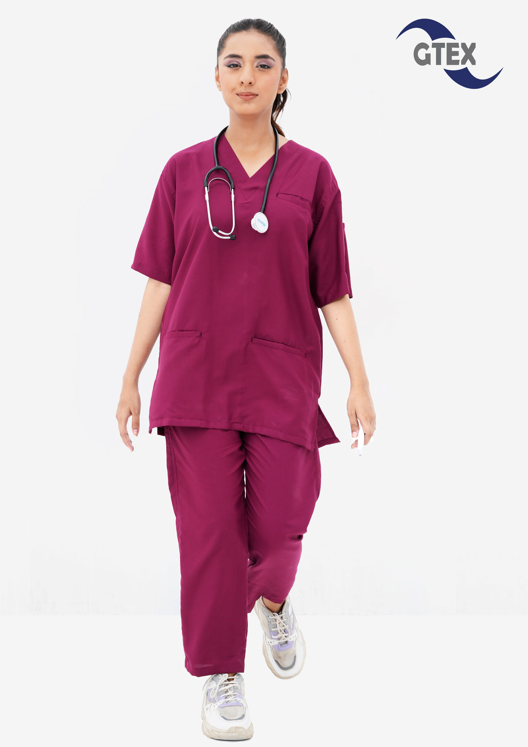 Bright maroon Edge line Scrub Suit