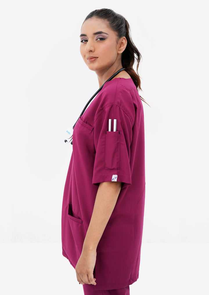 Bright maroon Edge line Scrub Suit
