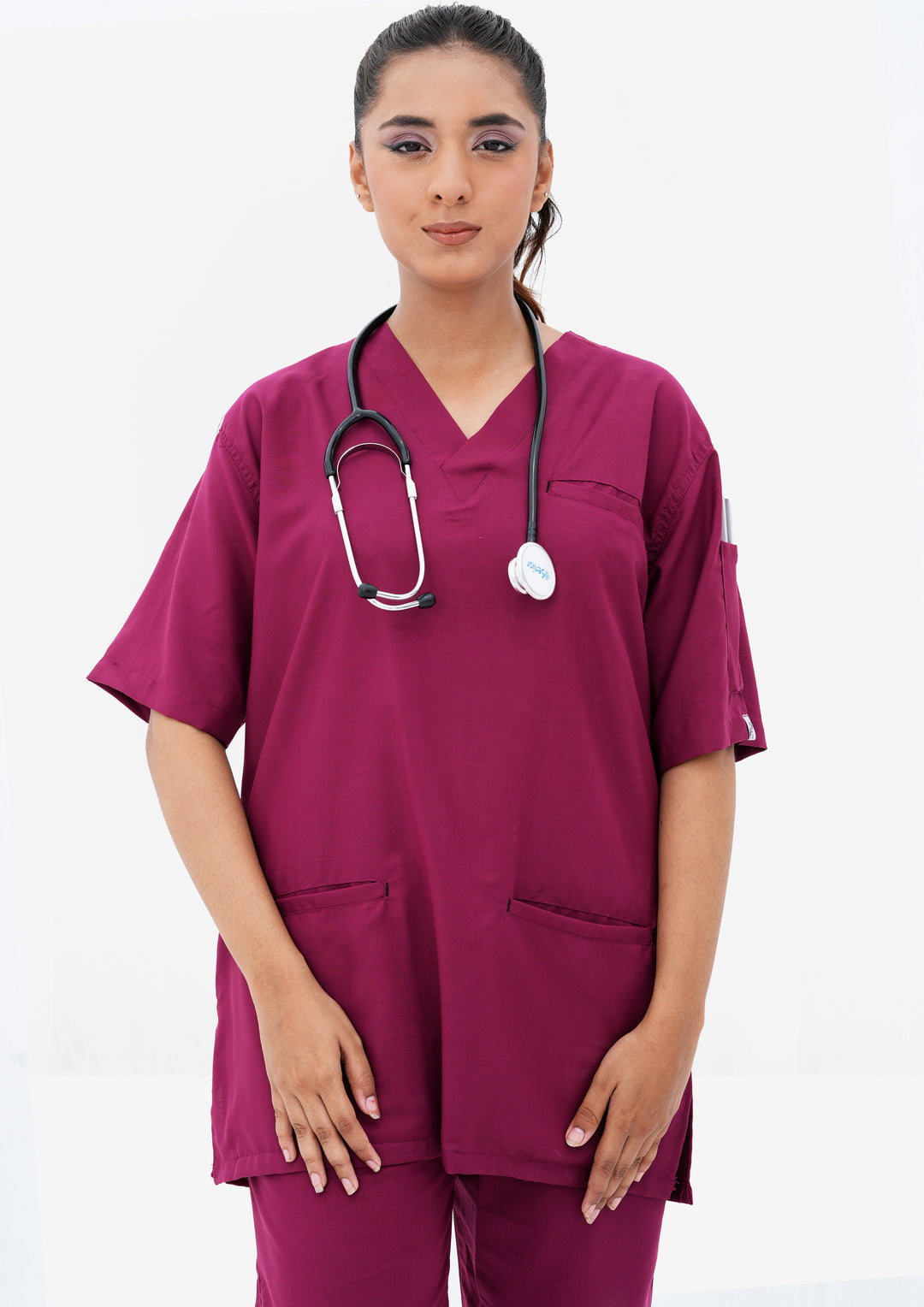 Bright maroon Edge line Scrub Suit