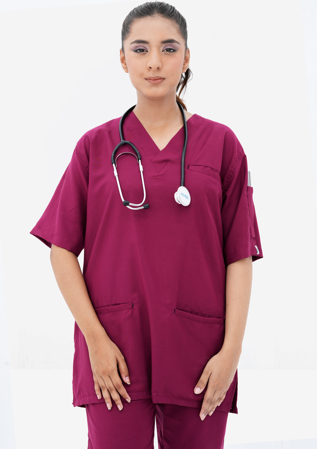 Bright maroon Edge line Scrub Suit