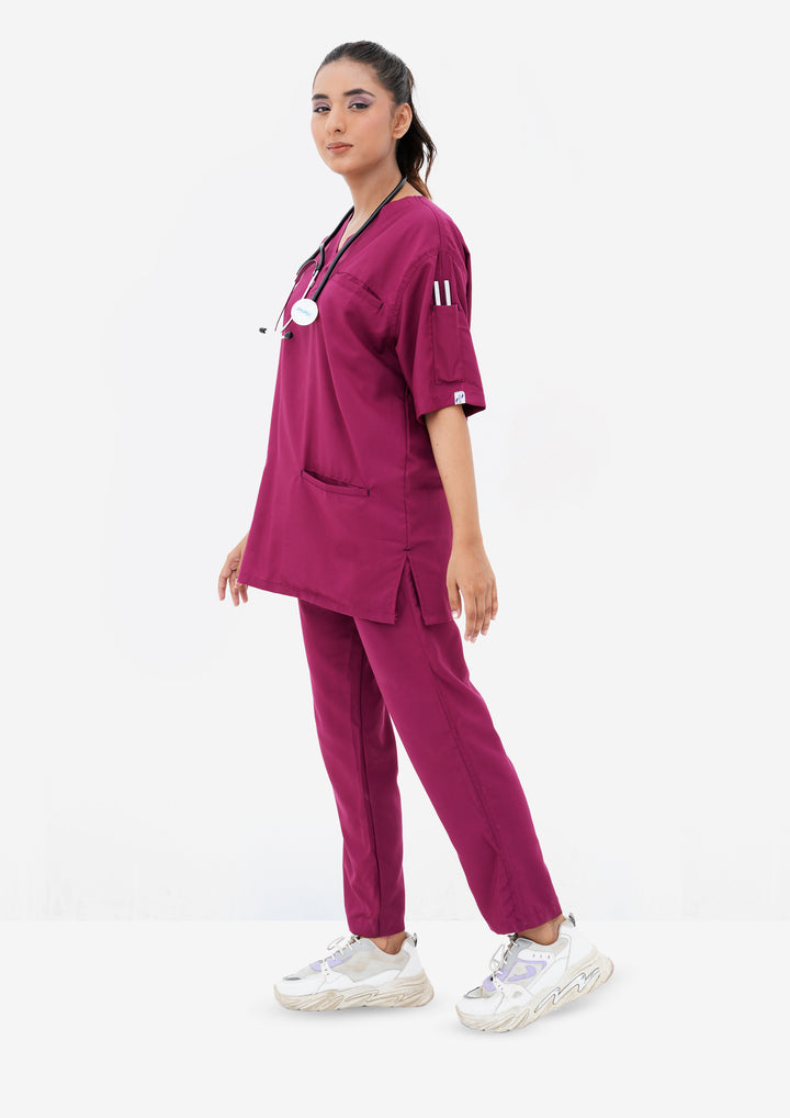 Bright maroon Edge line Scrub Suit