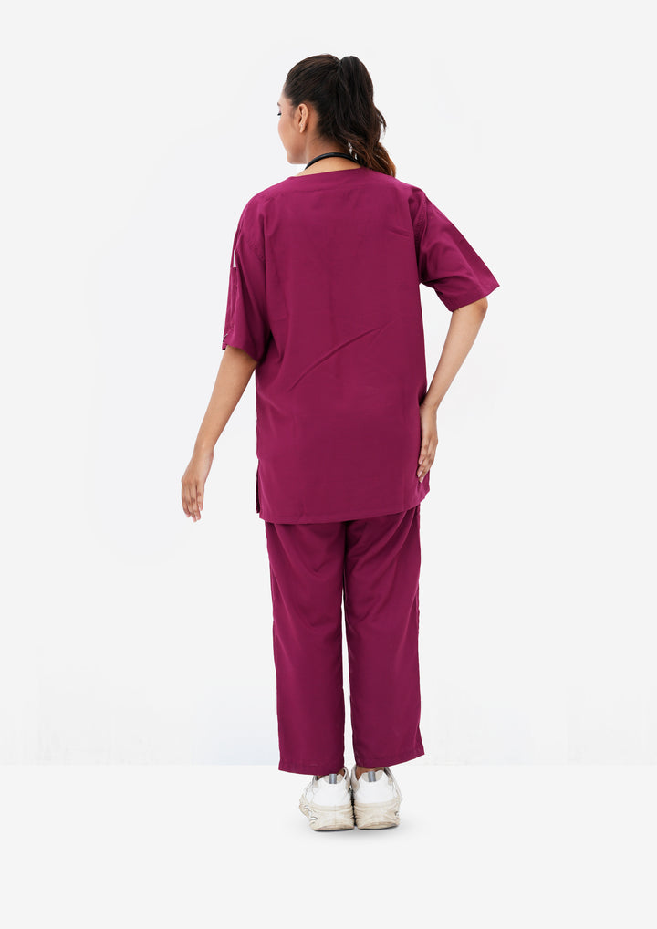 Bright maroon Edge line Scrub Suit