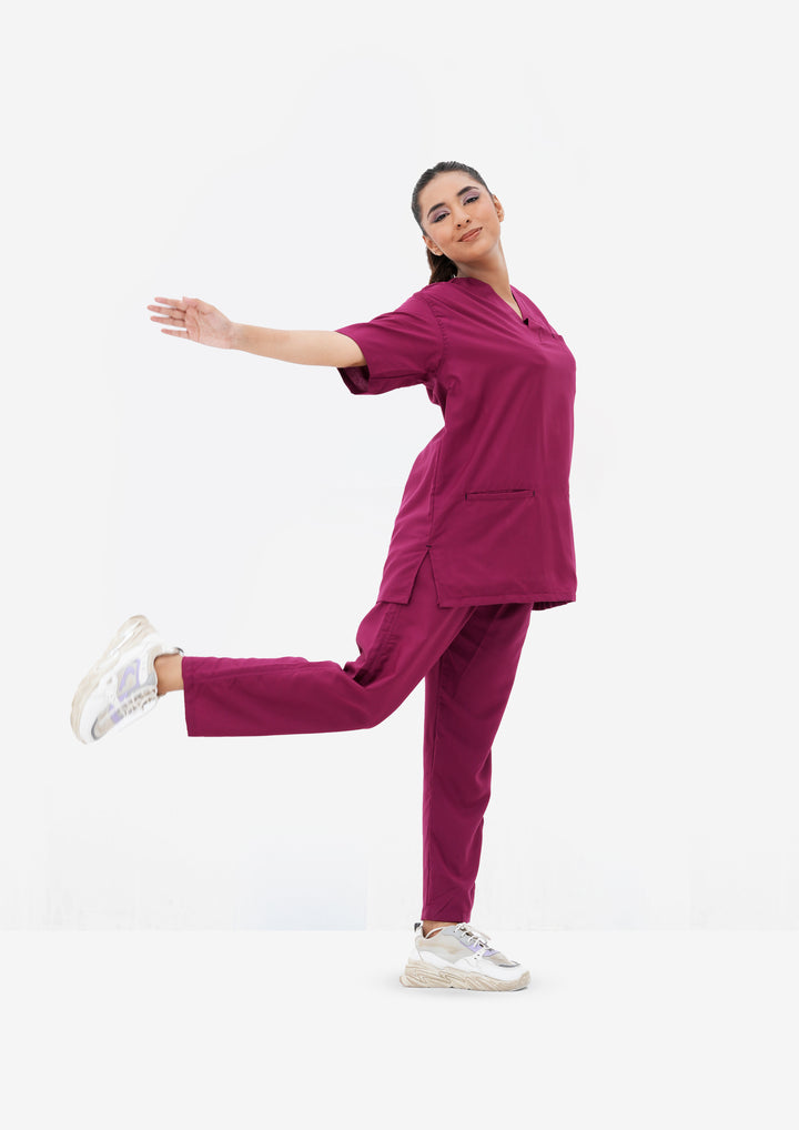 Bright maroon Edge line Scrub Suit